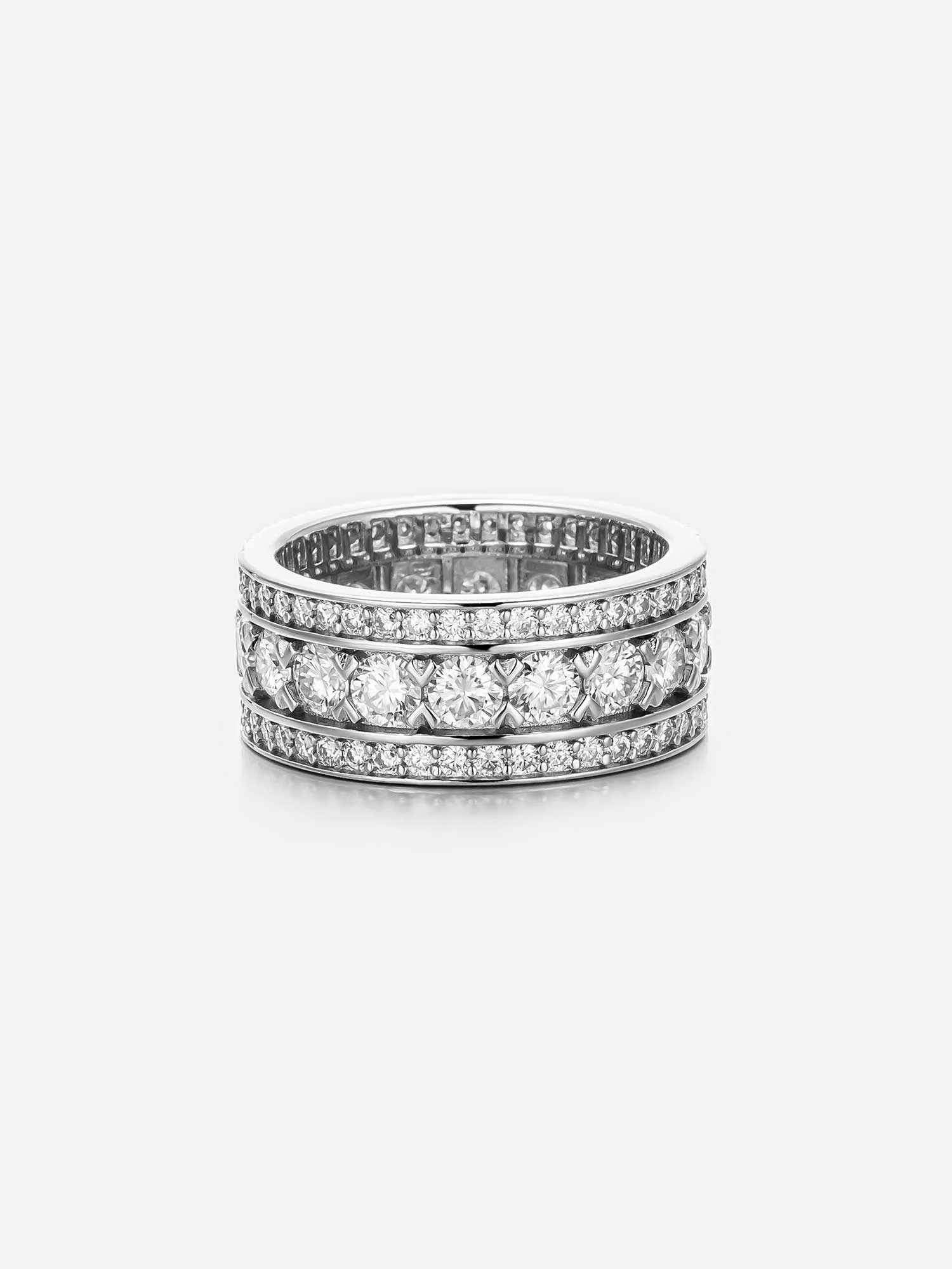 Round Cut Wide 3 Row Eternity Band Ring