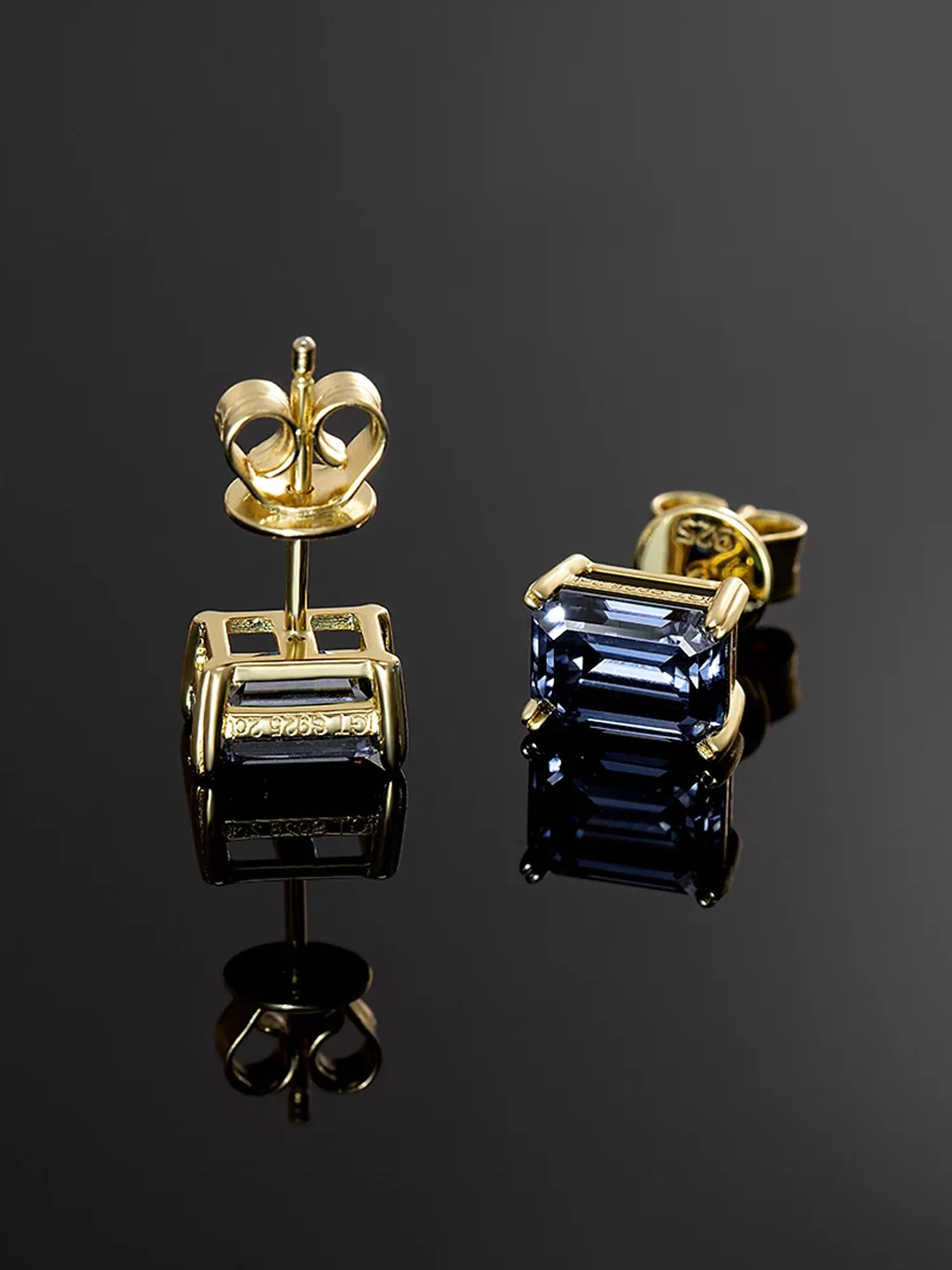 Royal Blue Moissanite Emerald Cut Stud Earrings-4.00 Carat Total - Image 3
