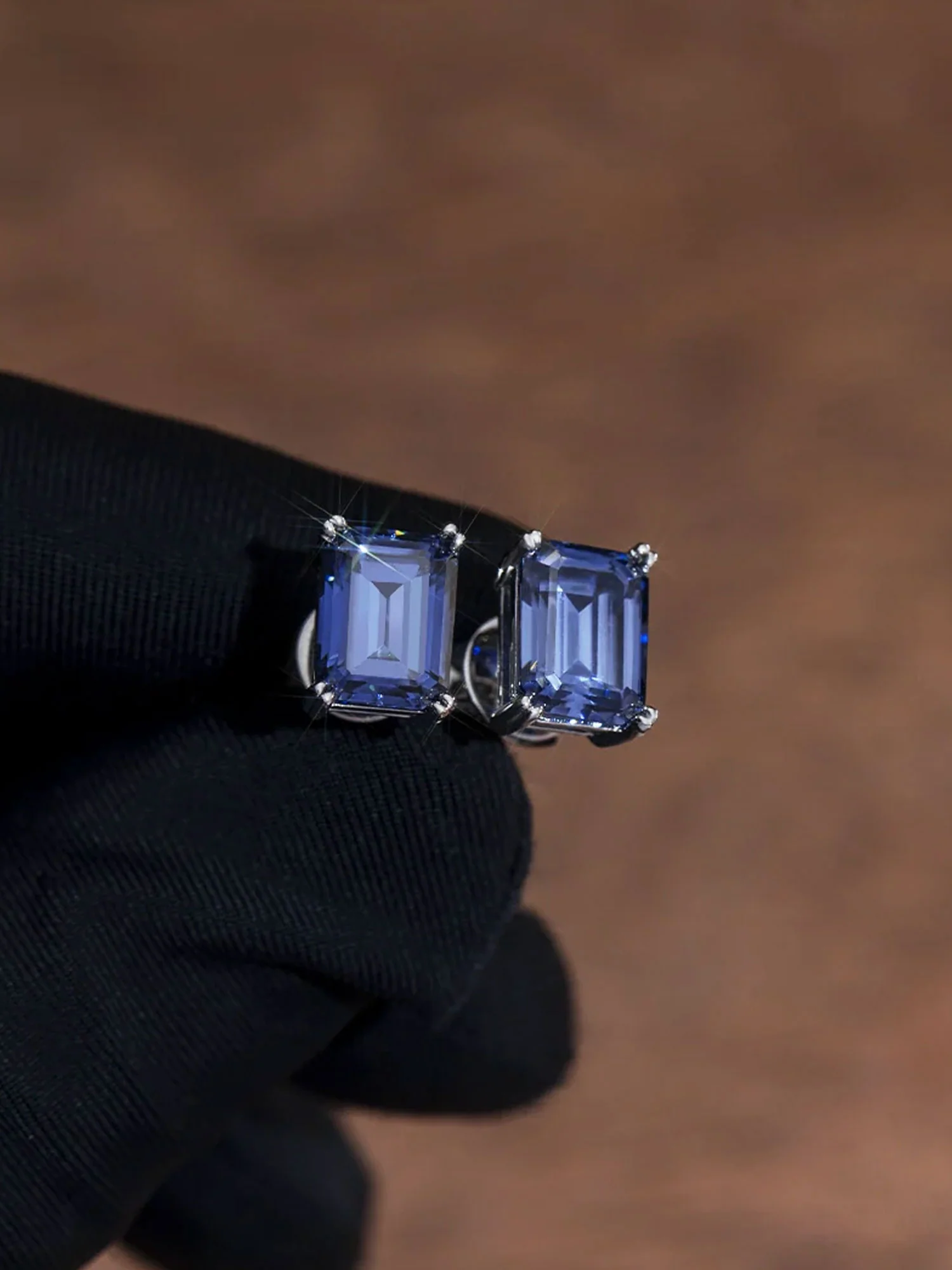 Royal Blue Moissanite Emerald Cut Stud Earrings-4.00 Carat Total - Image 5