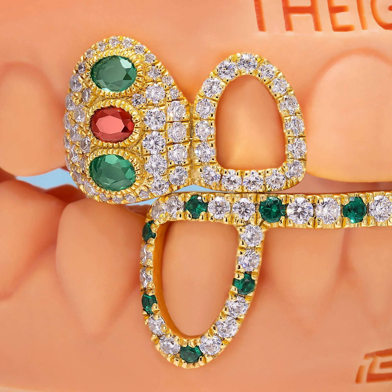 "Ruby Slippers" Emerald & Enamel Custom Grillz - Image 2
