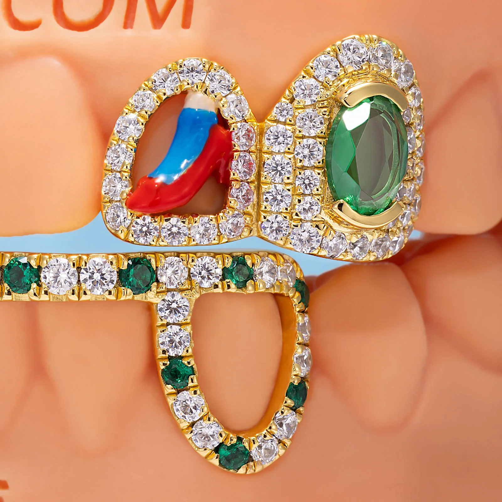 "Ruby Slippers" Emerald & Enamel Custom Grillz - Image 3