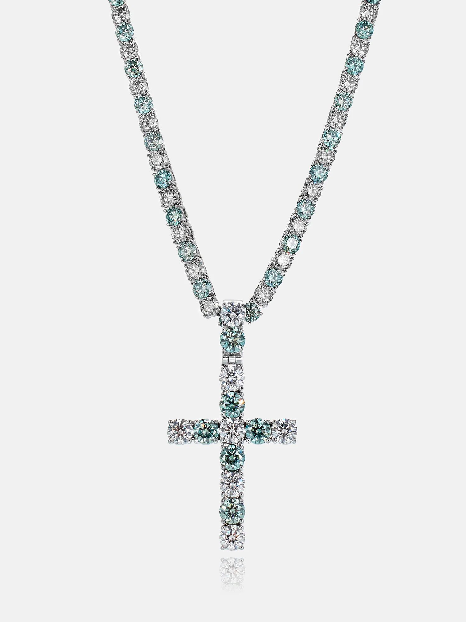 S925 13CT Blue & White Moissanite Cross Pendant - Image 2