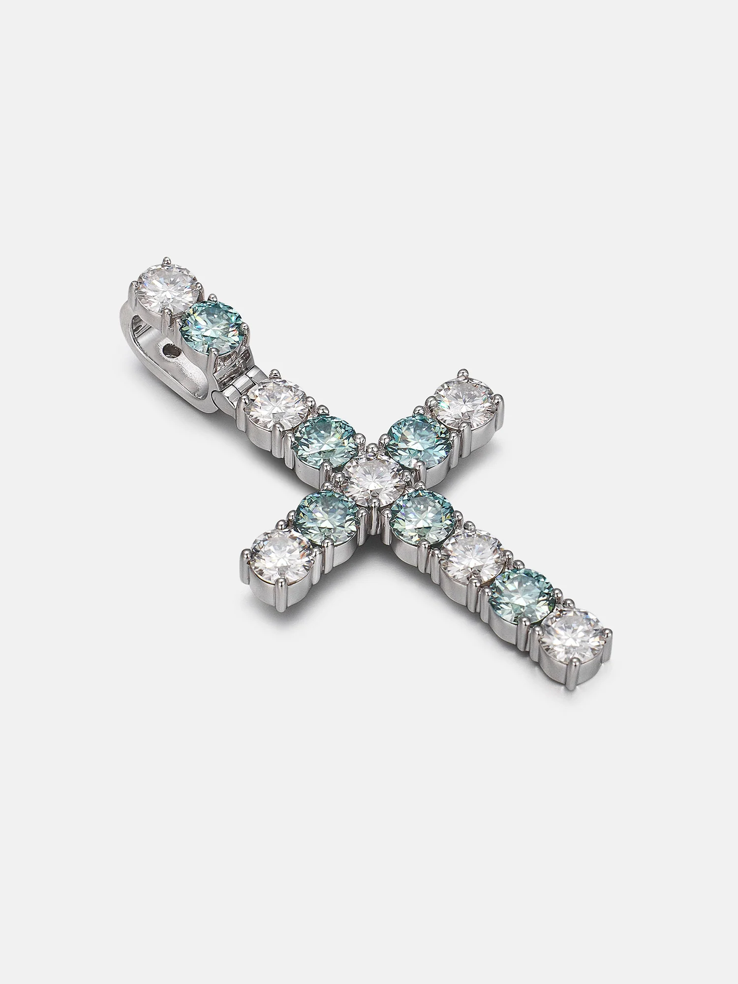 S925 13CT Blue & White Moissanite Cross Pendant - Image 3
