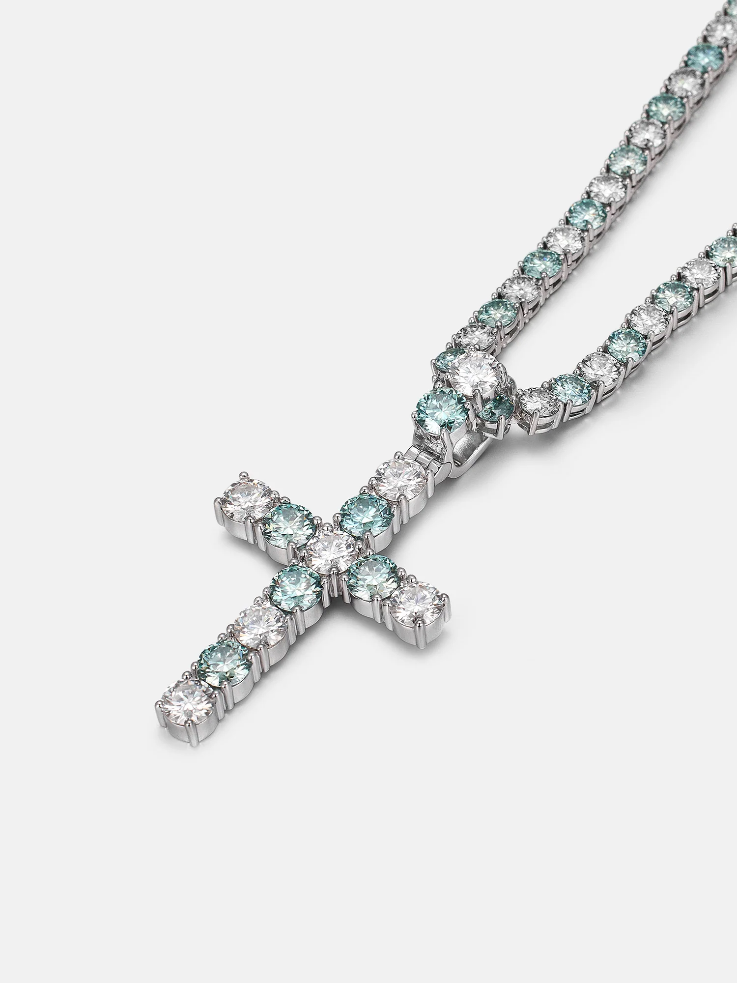 S925 13CT Blue & White Moissanite Cross Pendant - Image 4