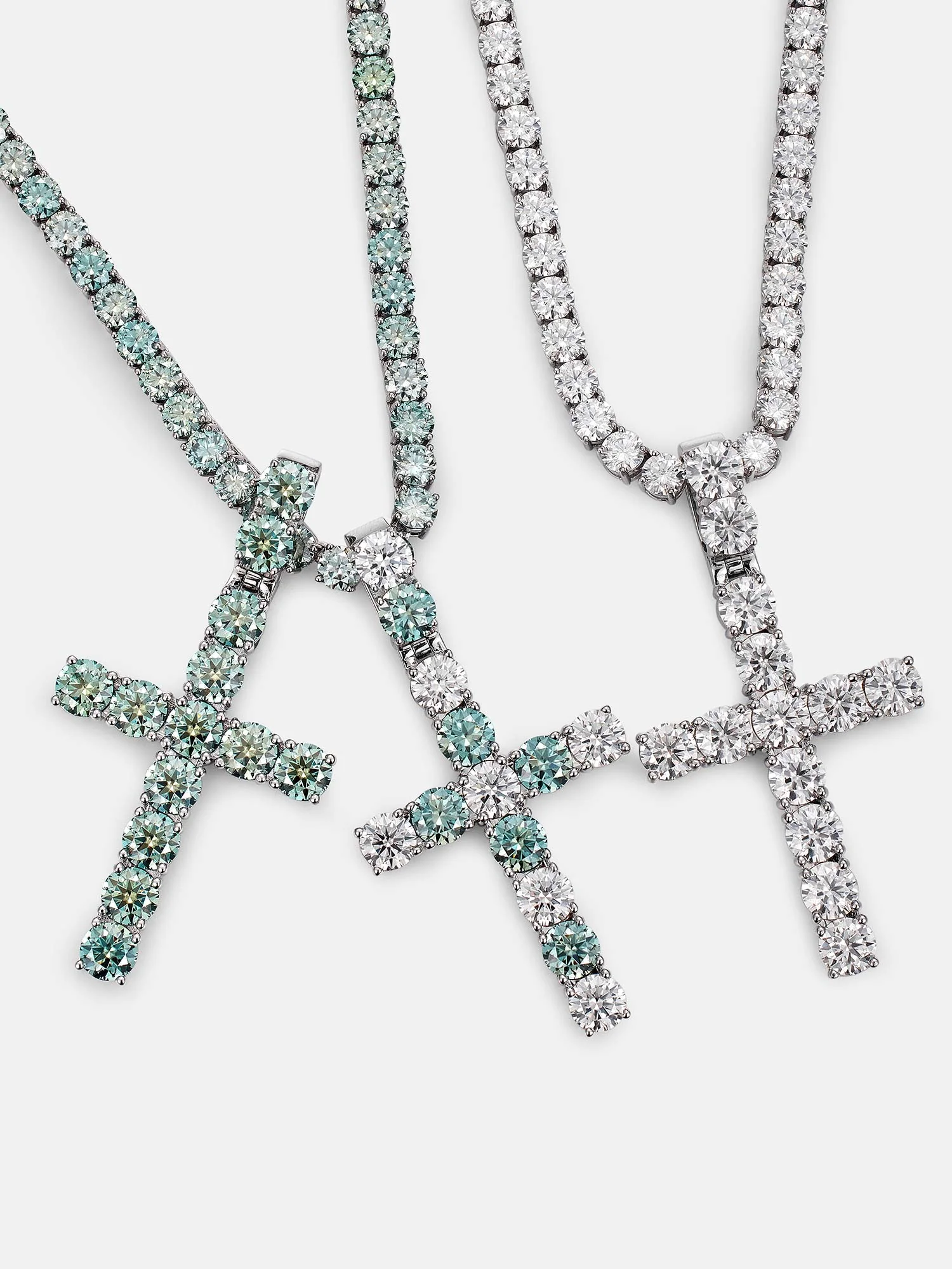 S925 13CT Blue & White Moissanite Cross Pendant - Image 5