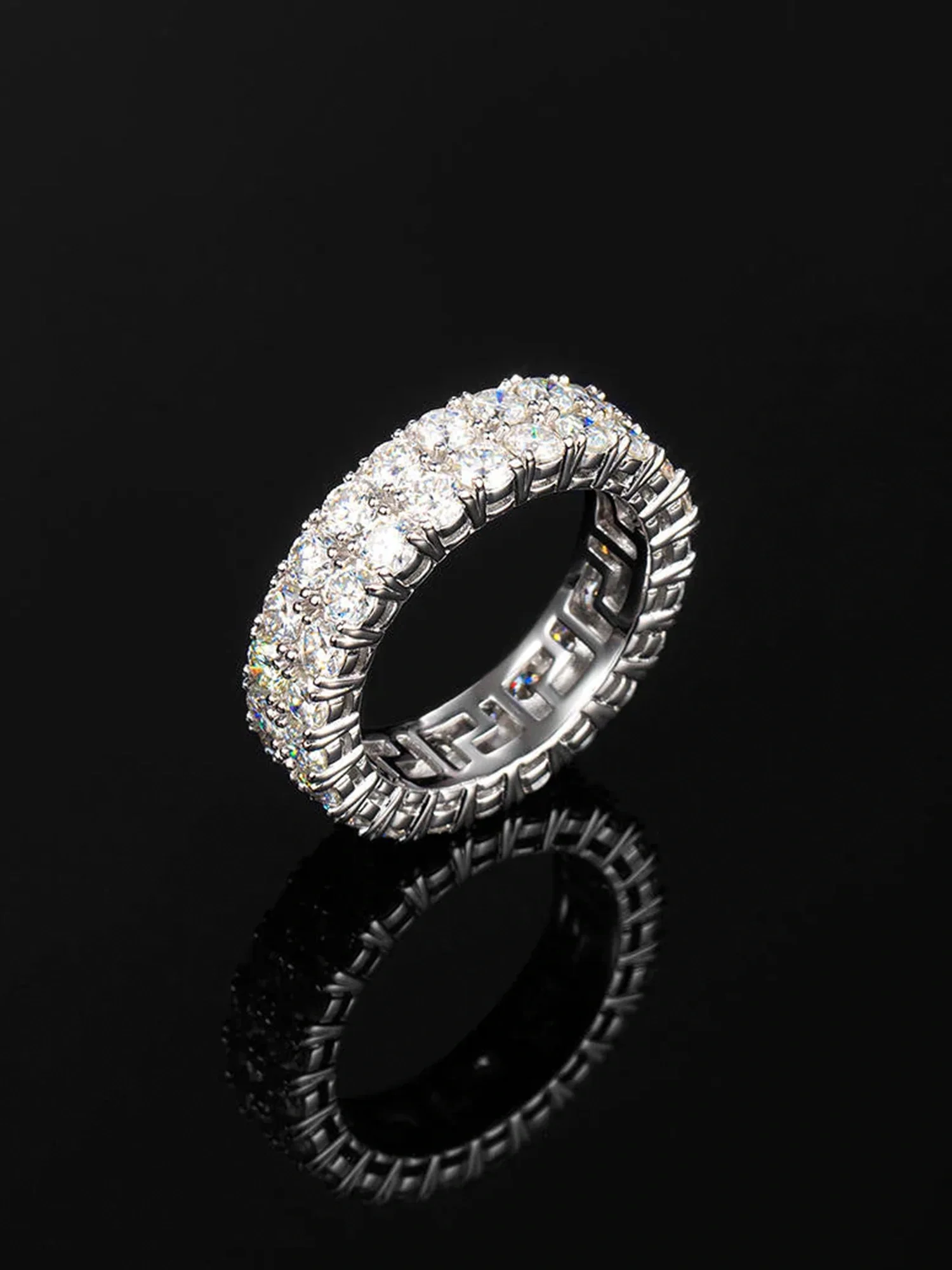 S925 6mm Moissanite Two Row Iced Ring - Image 3
