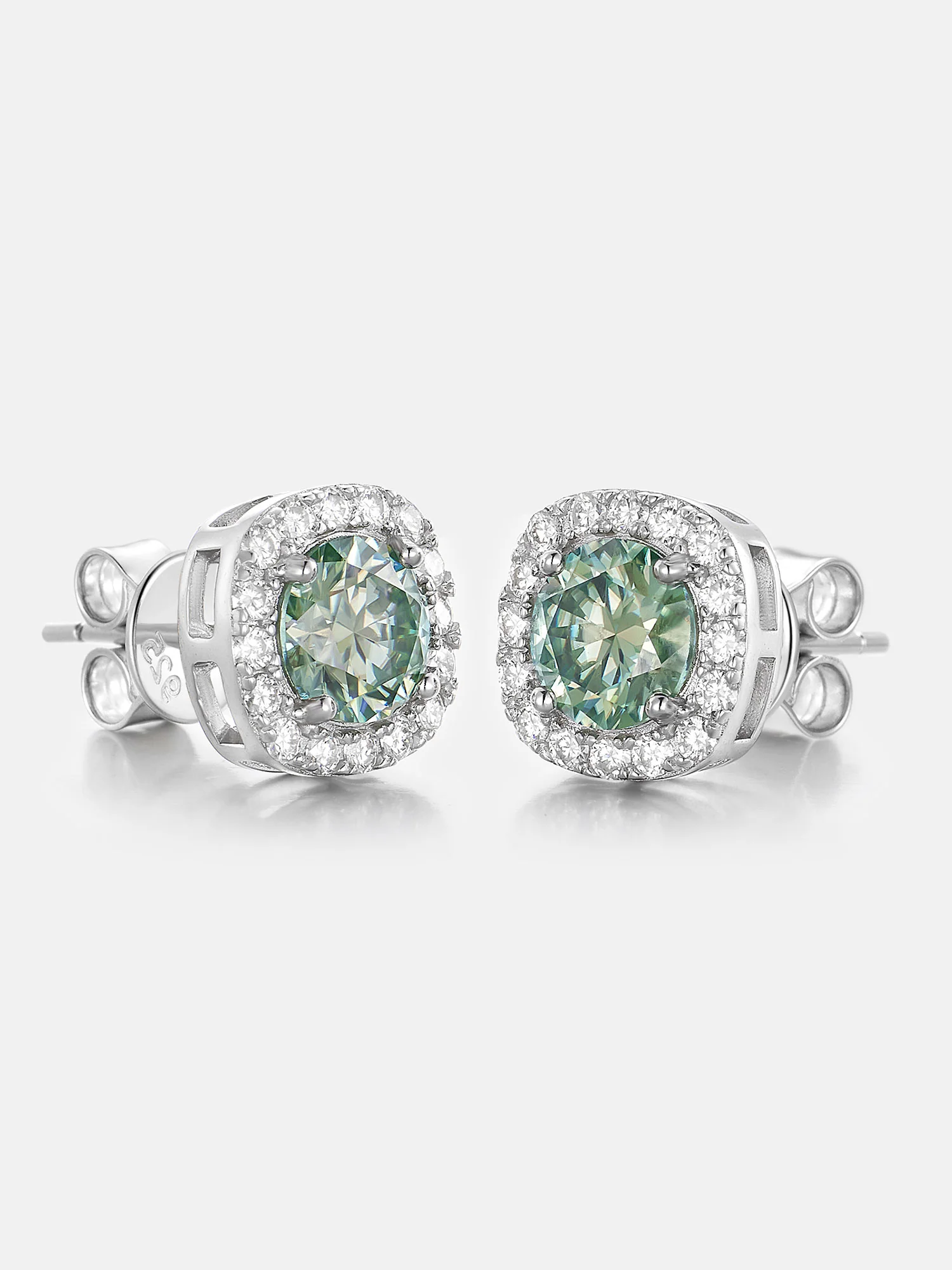 S925 Blue Moissanite Square Stud Earrings - 3.4 Carat Total