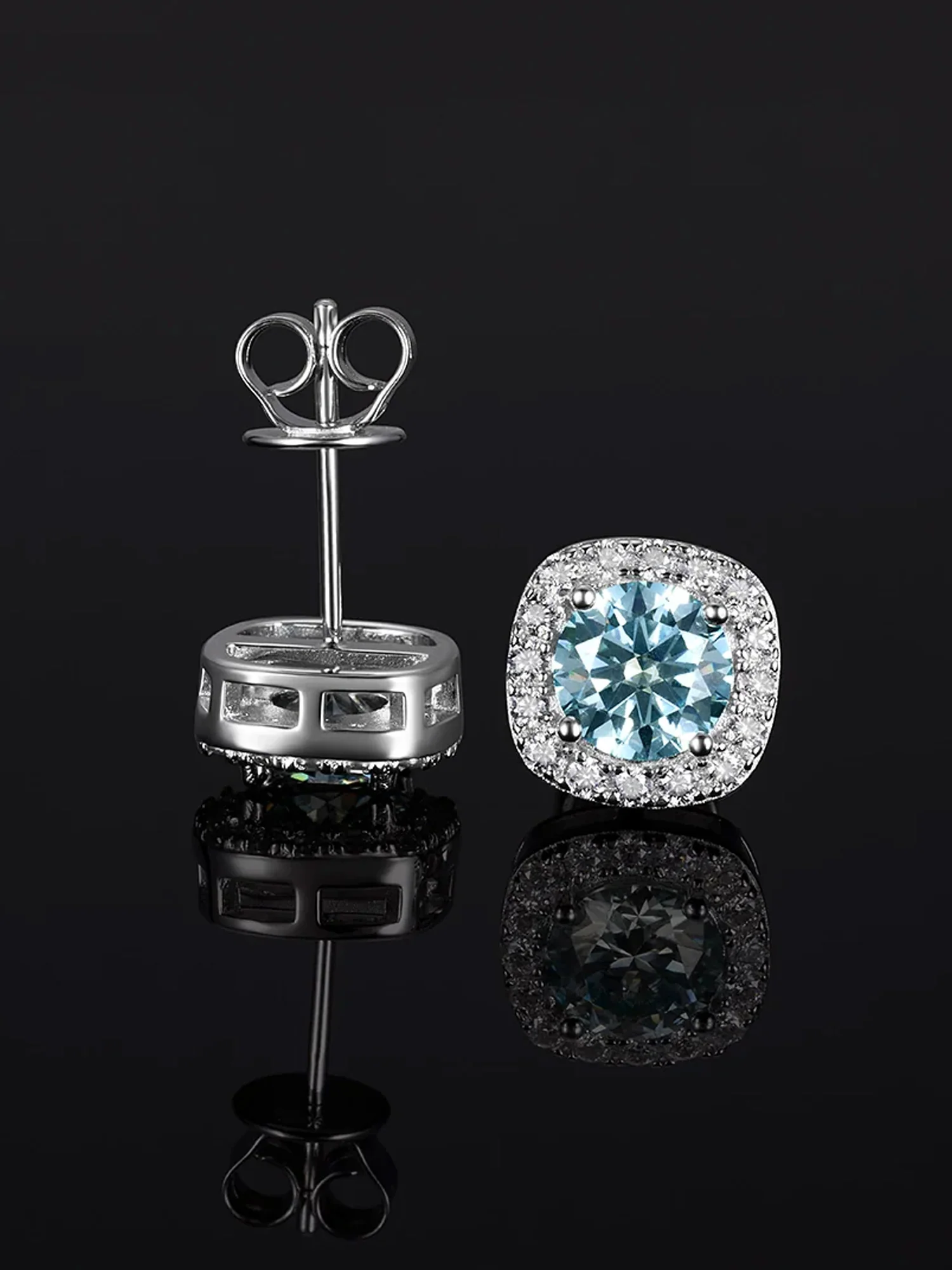 S925 Blue Moissanite Square Stud Earrings - 3.4 Carat Total - Image 3