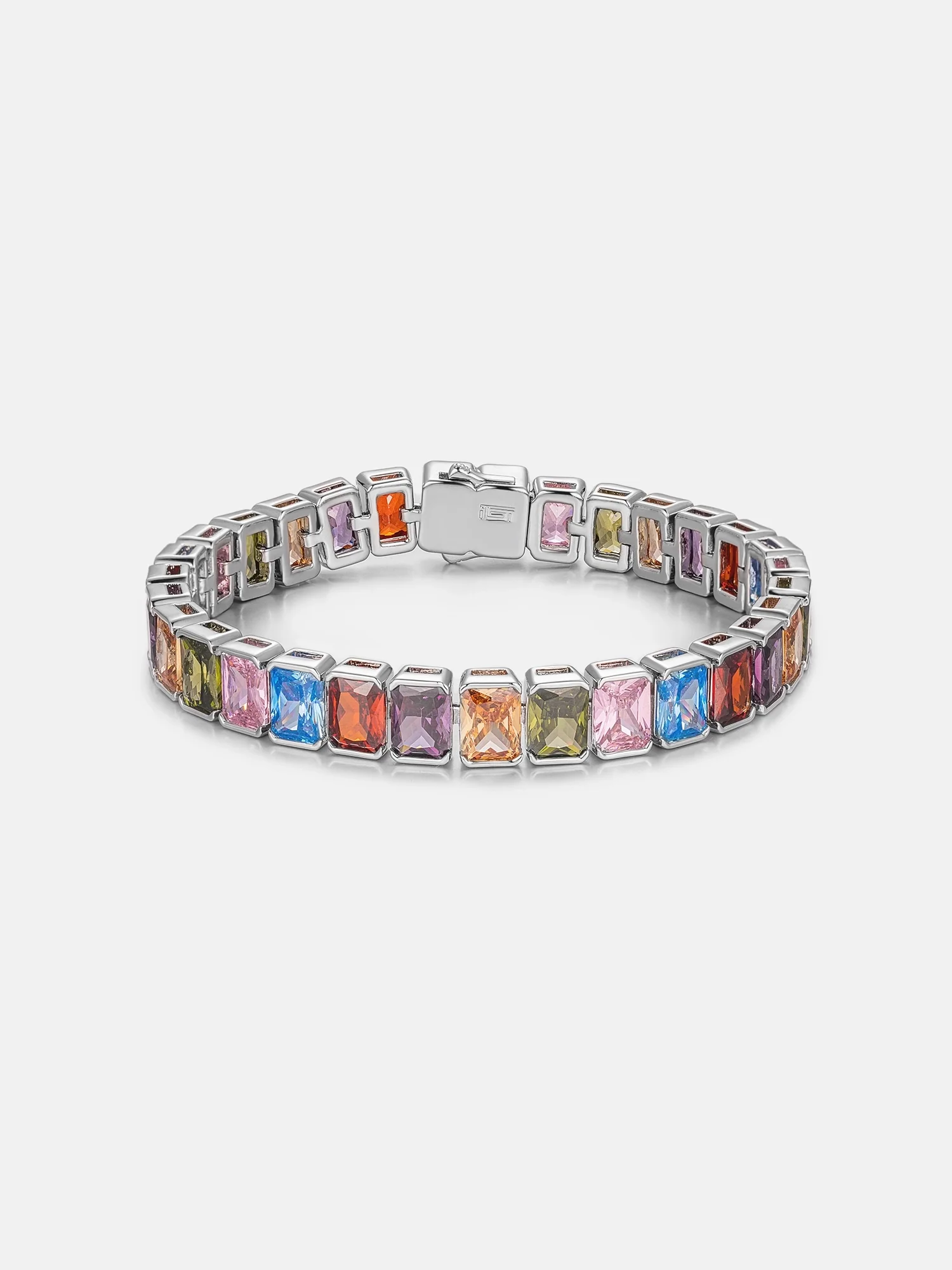 S925 Colored Gemstones Emerald Cut Tennis Bracelet