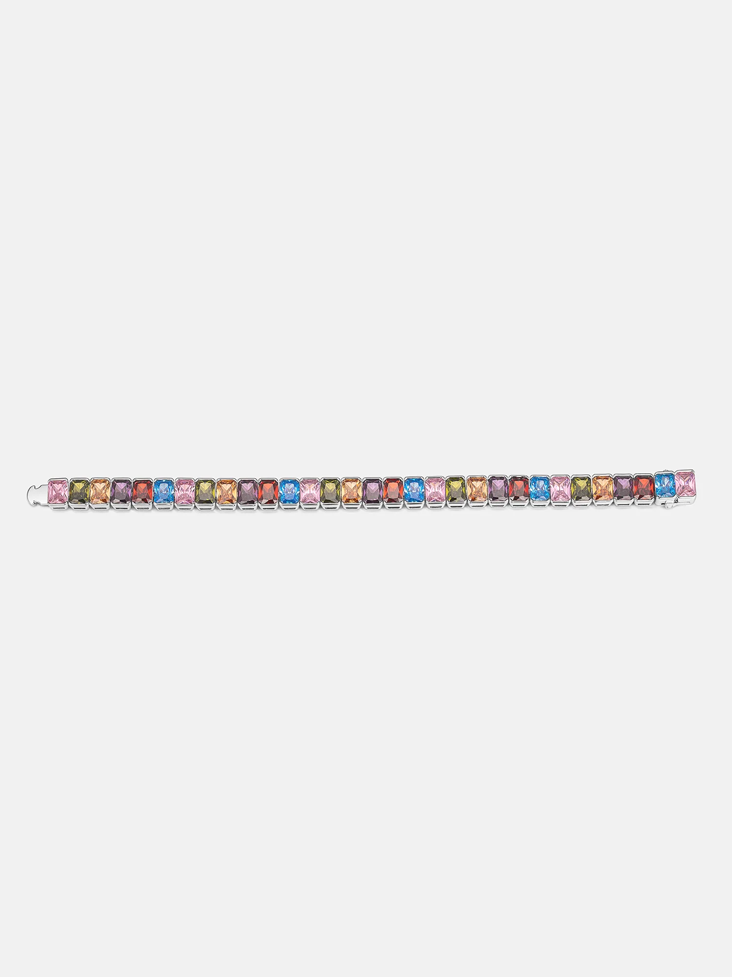 S925 Colored Gemstones Emerald Cut Tennis Bracelet - Image 3