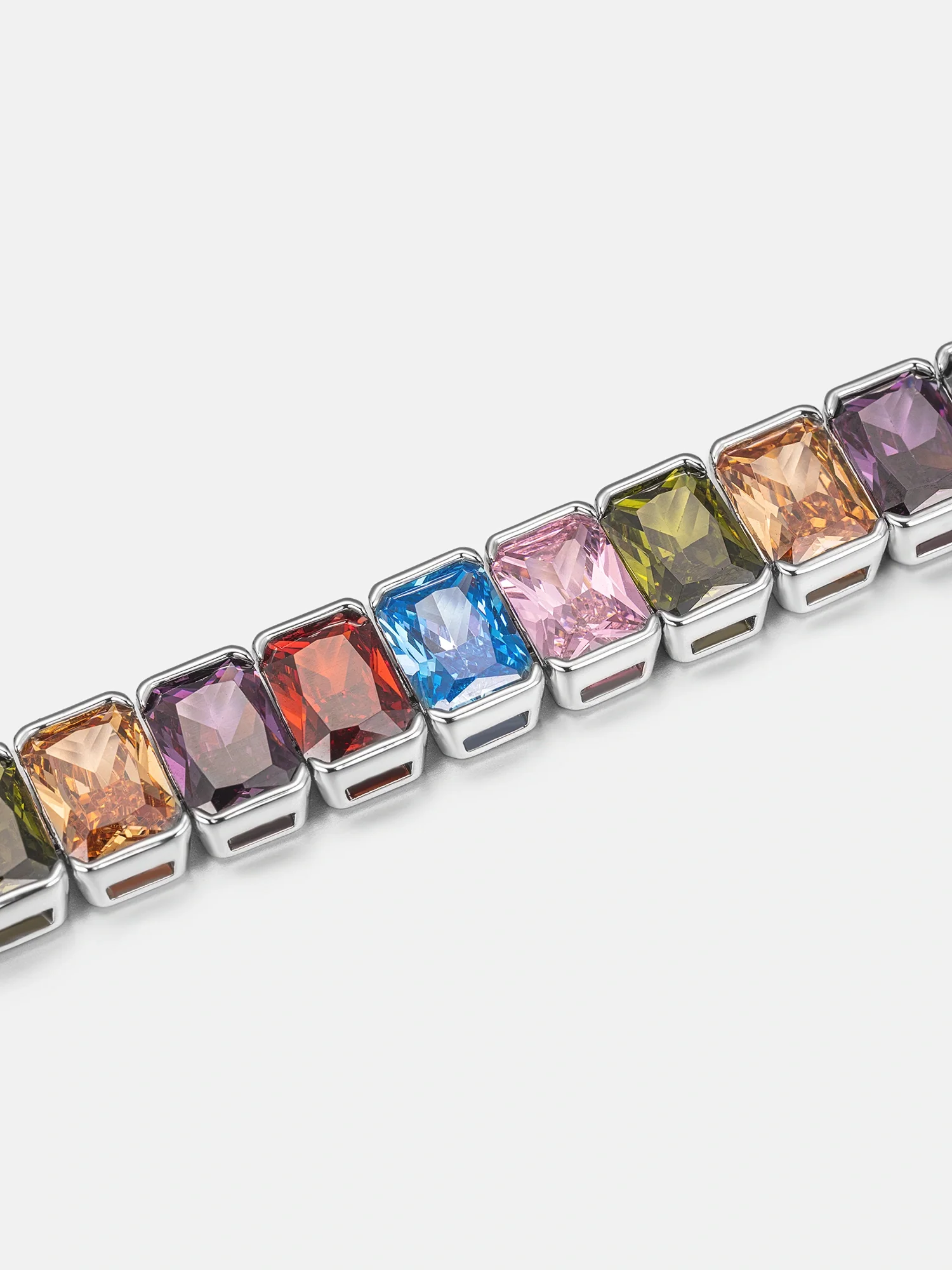 S925 Colored Gemstones Emerald Cut Tennis Bracelet - Image 4
