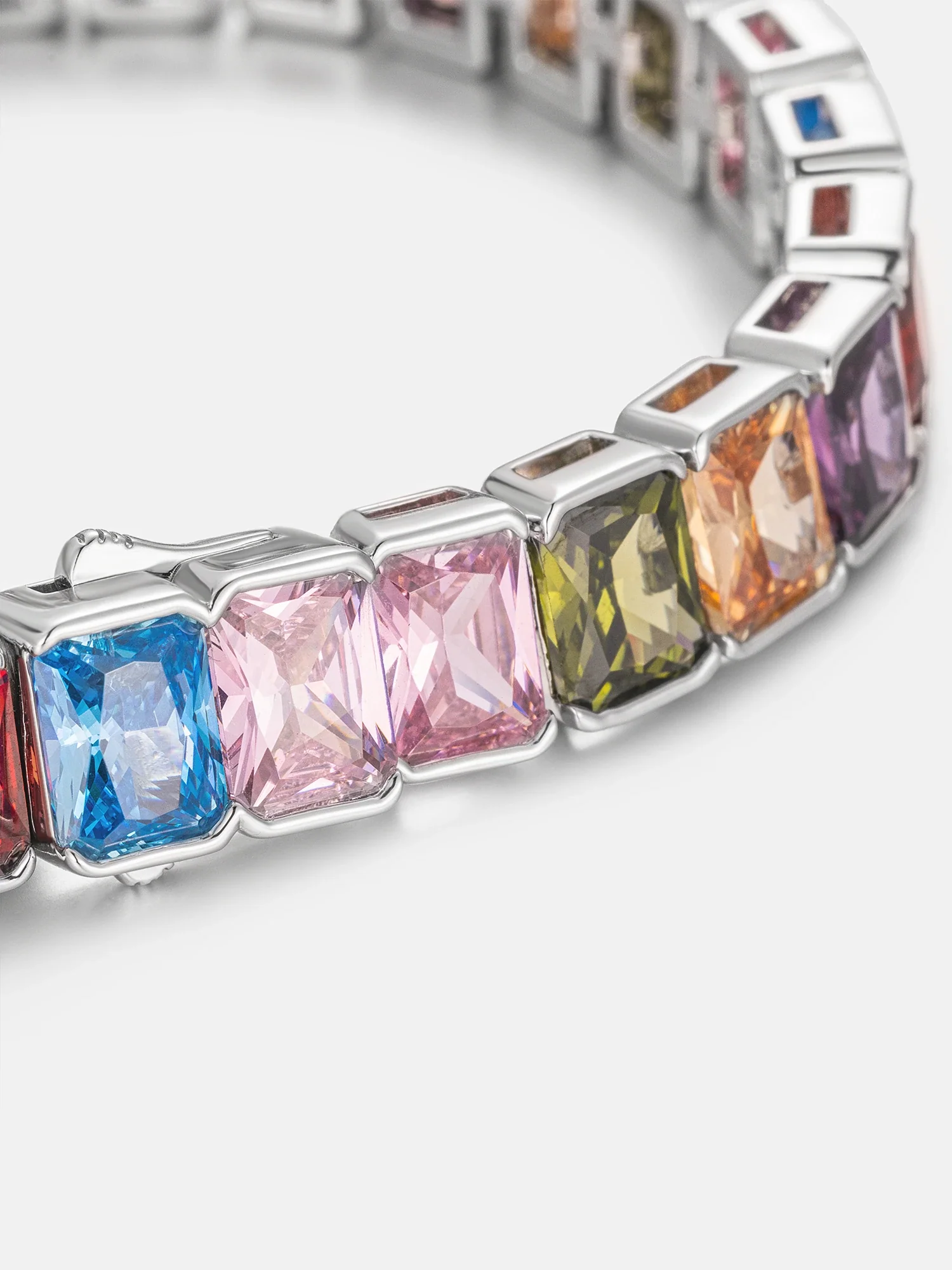 S925 Colored Gemstones Emerald Cut Tennis Bracelet - Image 5