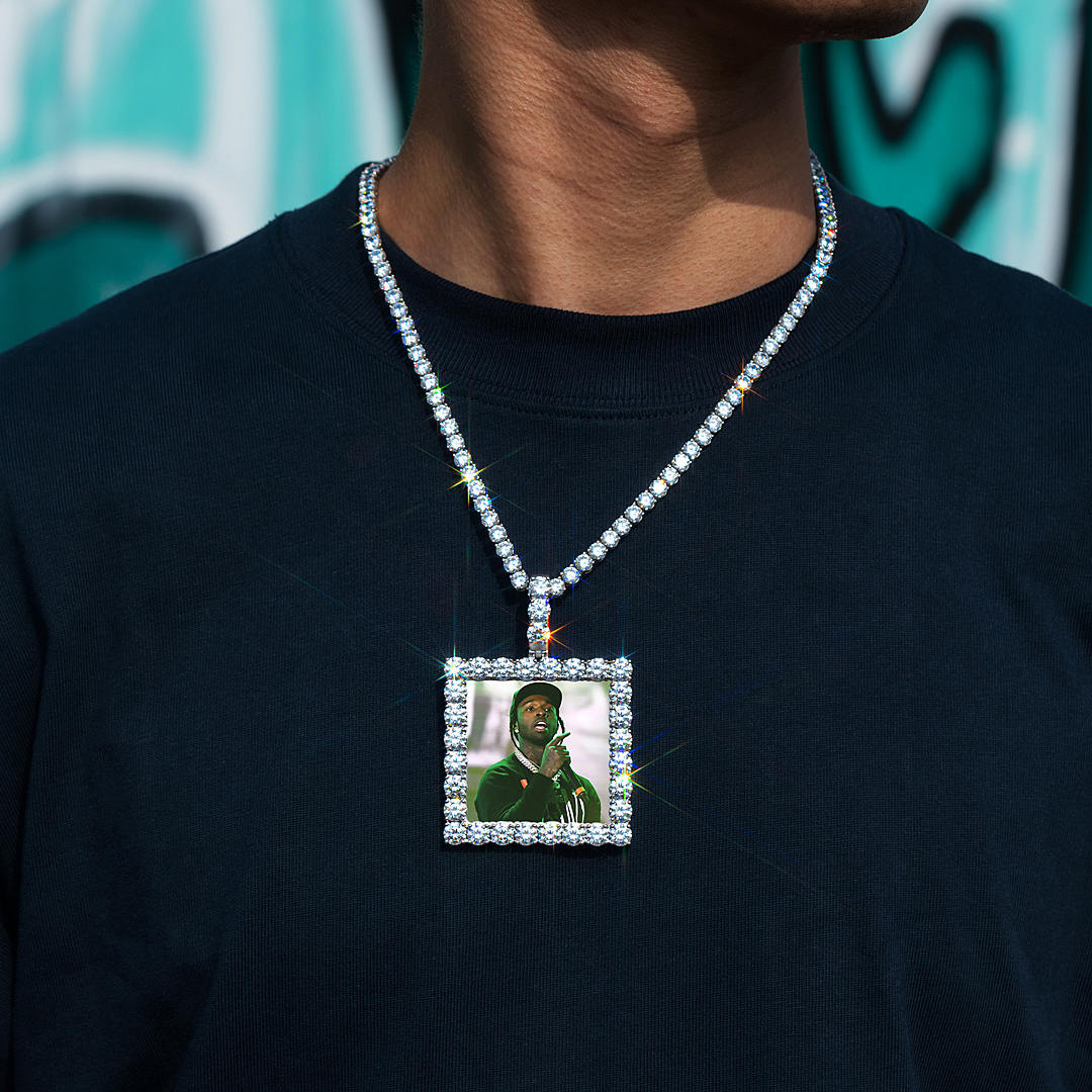 S925 Custom Square Moissanite Photo Pendant-31.00 CARAT TOTAL - Image 5