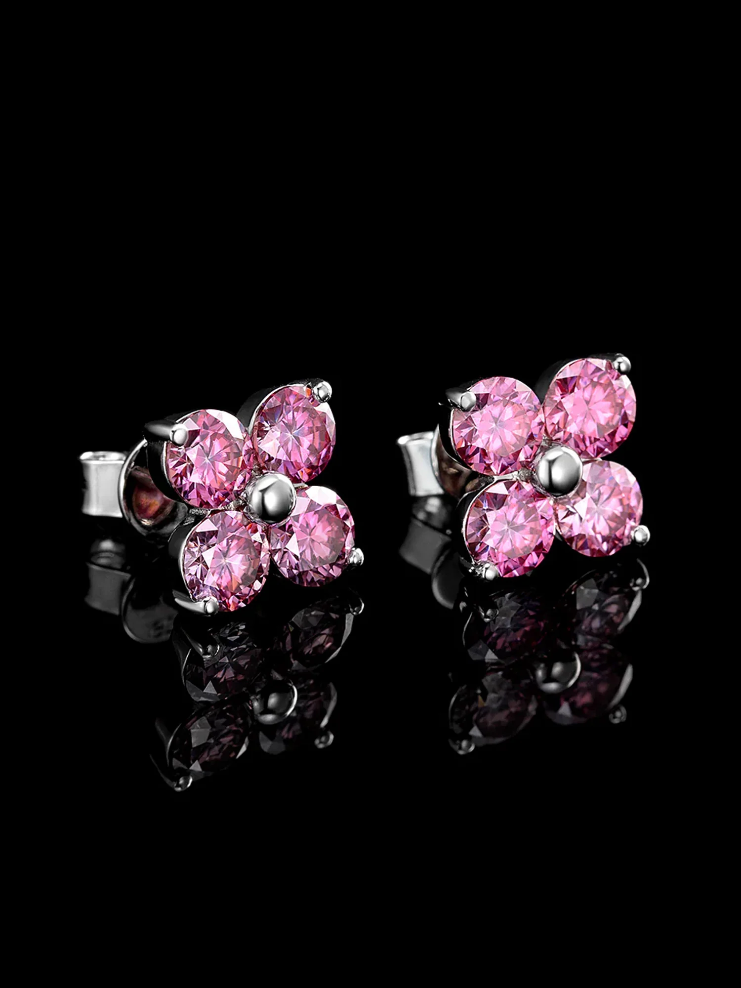 S925 Floral Pink Moissanite Earrings - Image 2