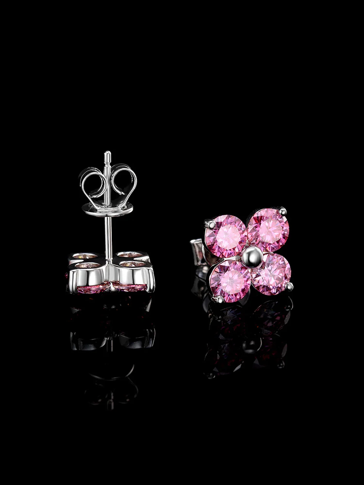 S925 Floral Pink Moissanite Earrings - Image 3