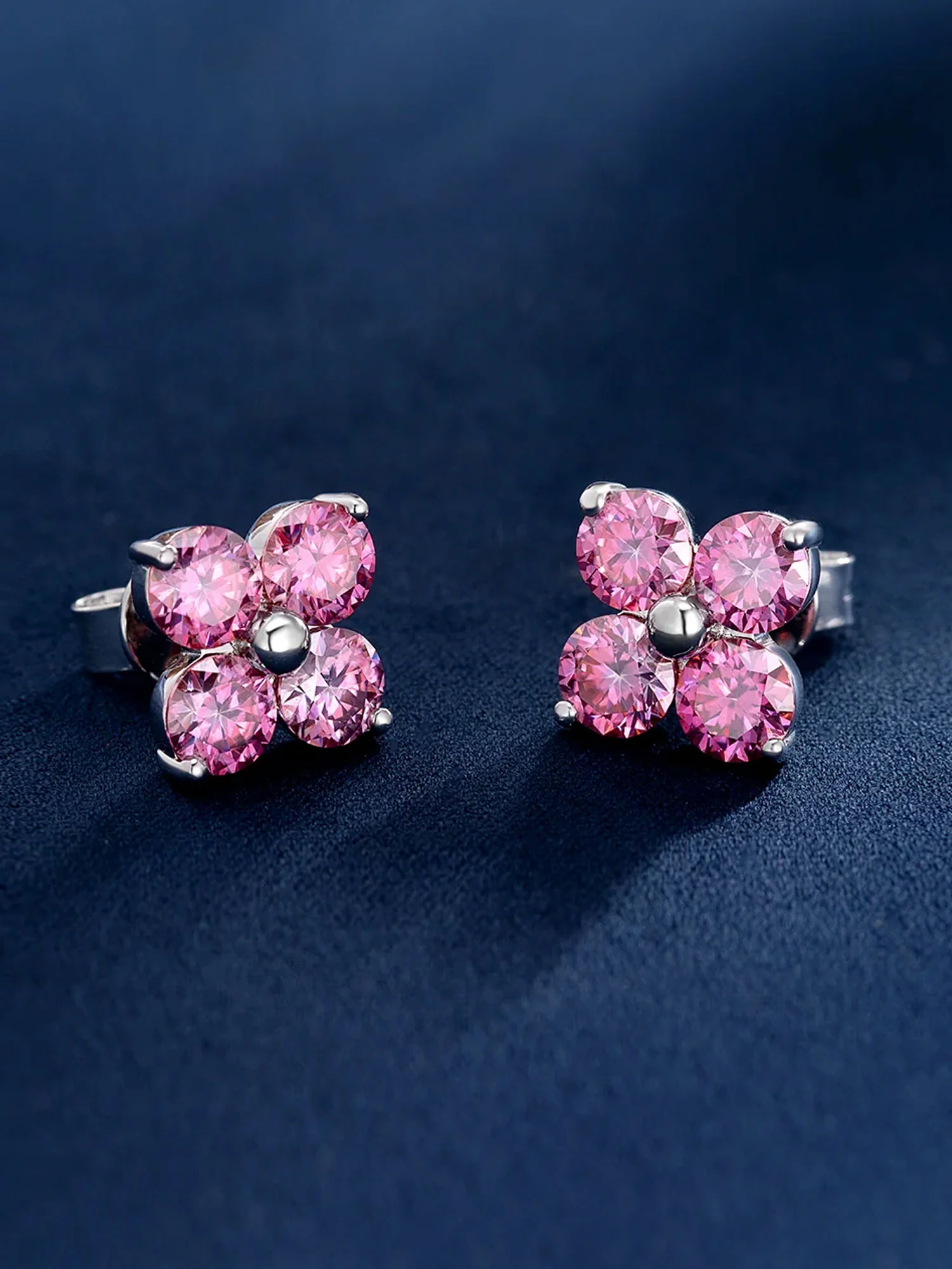 S925 Floral Pink Moissanite Earrings - Image 4