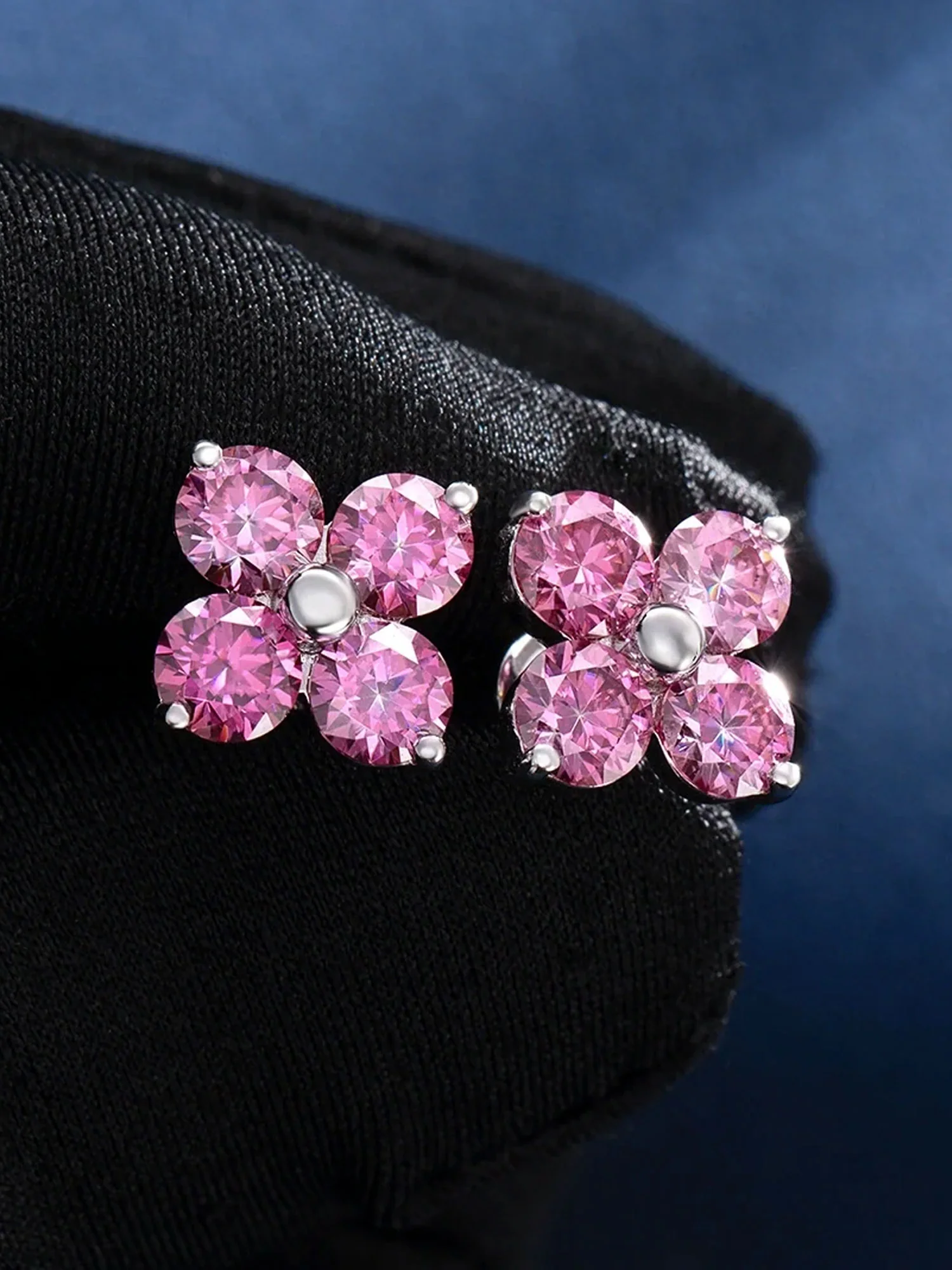 S925 Floral Pink Moissanite Earrings - Image 5