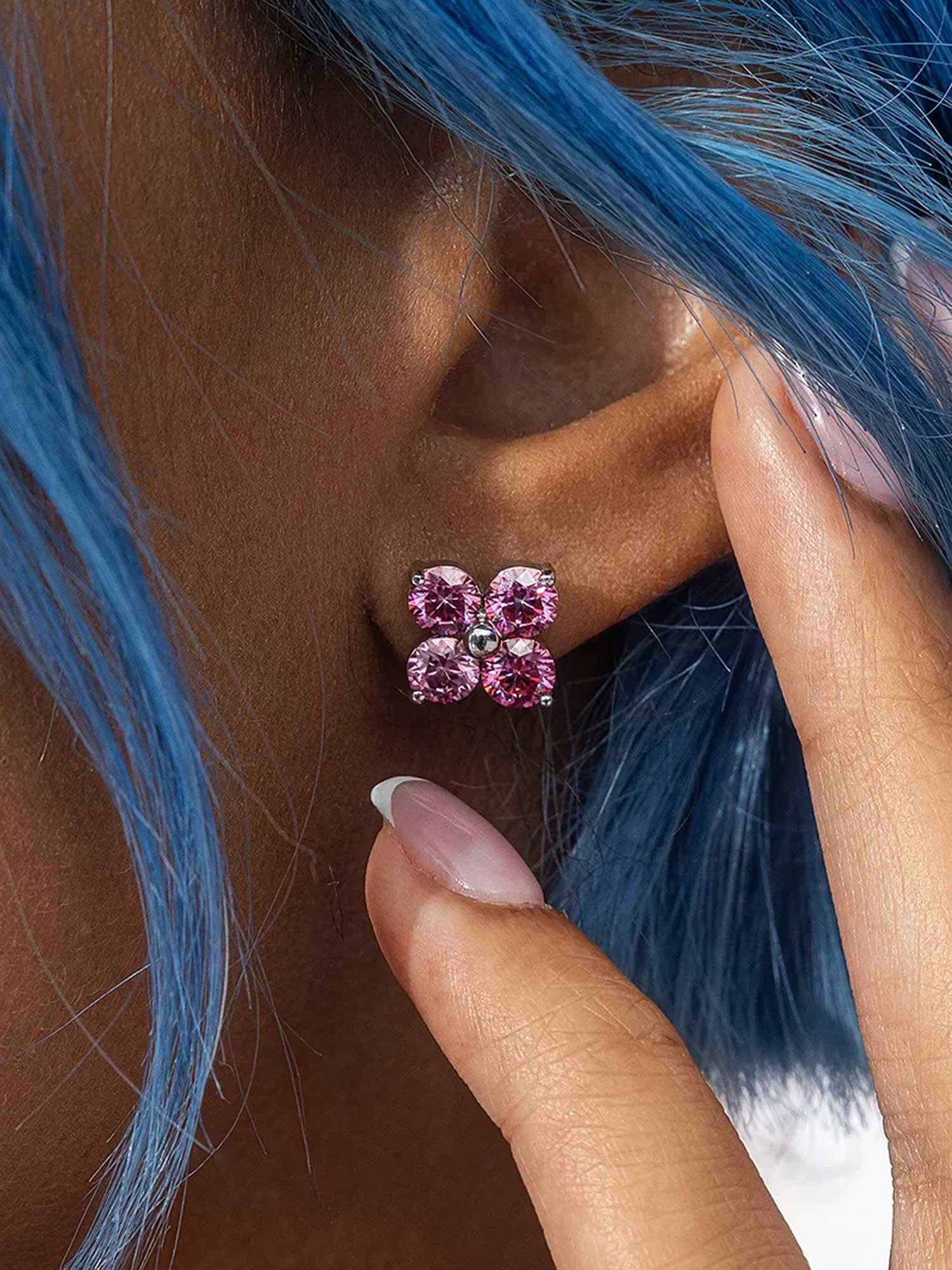 S925 Floral Pink Moissanite Earrings - Image 6