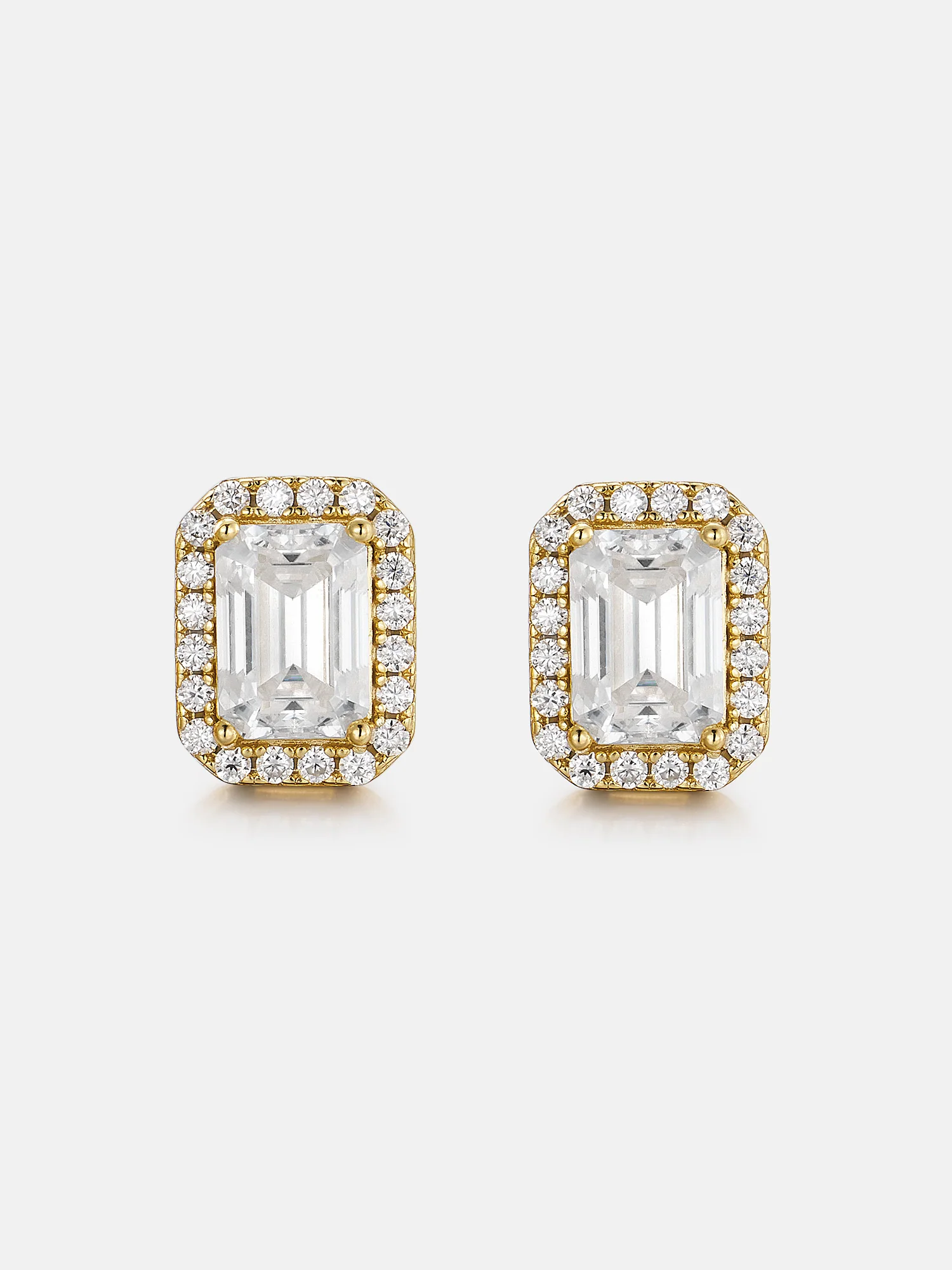 S925 Moissanite Emerald Cut Halo Stud Earrings - Image 2
