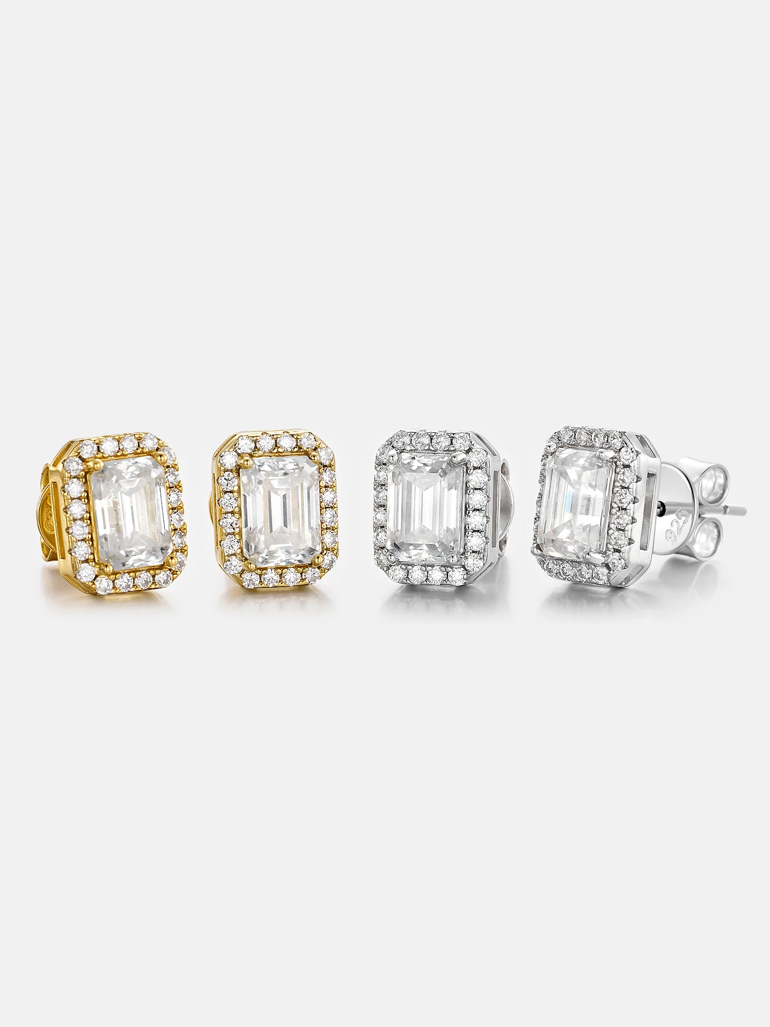 S925 Moissanite Emerald Cut Halo Stud Earrings - Image 3
