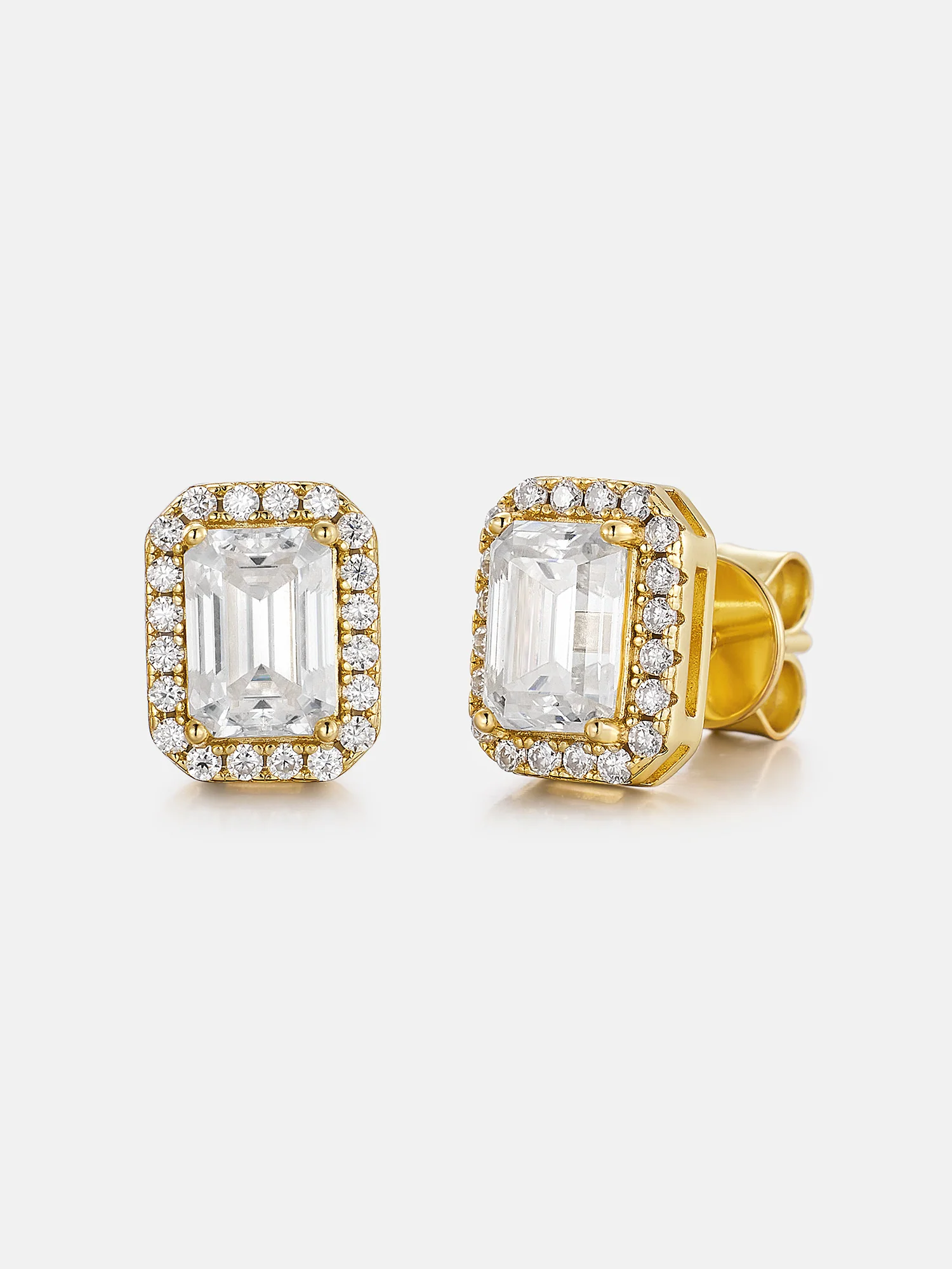 S925 Moissanite Emerald Cut Halo Stud Earrings - Image 4