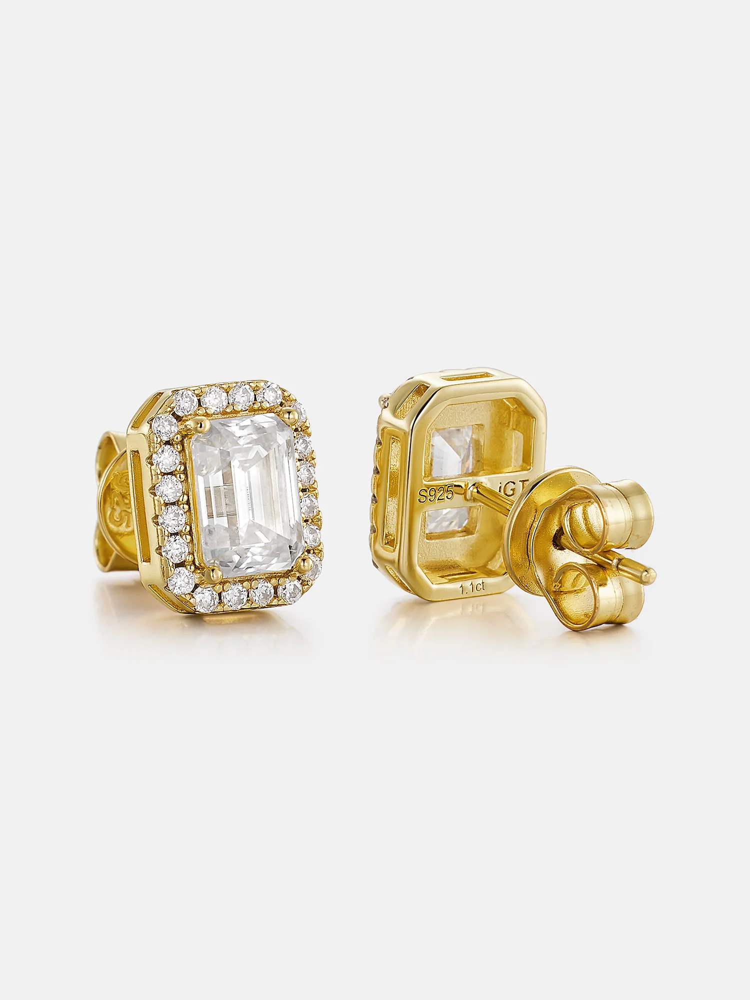 S925 Moissanite Emerald Cut Halo Stud Earrings - Image 5