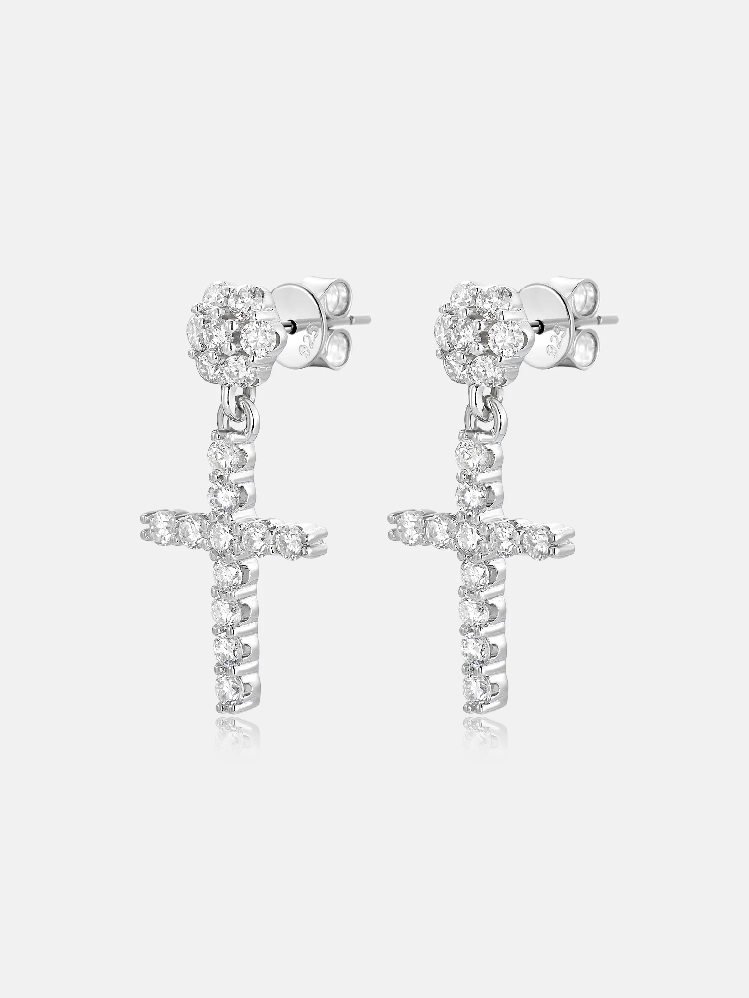S925 Moissanite Flower Cluster Stud Cross Earrings - Image 3