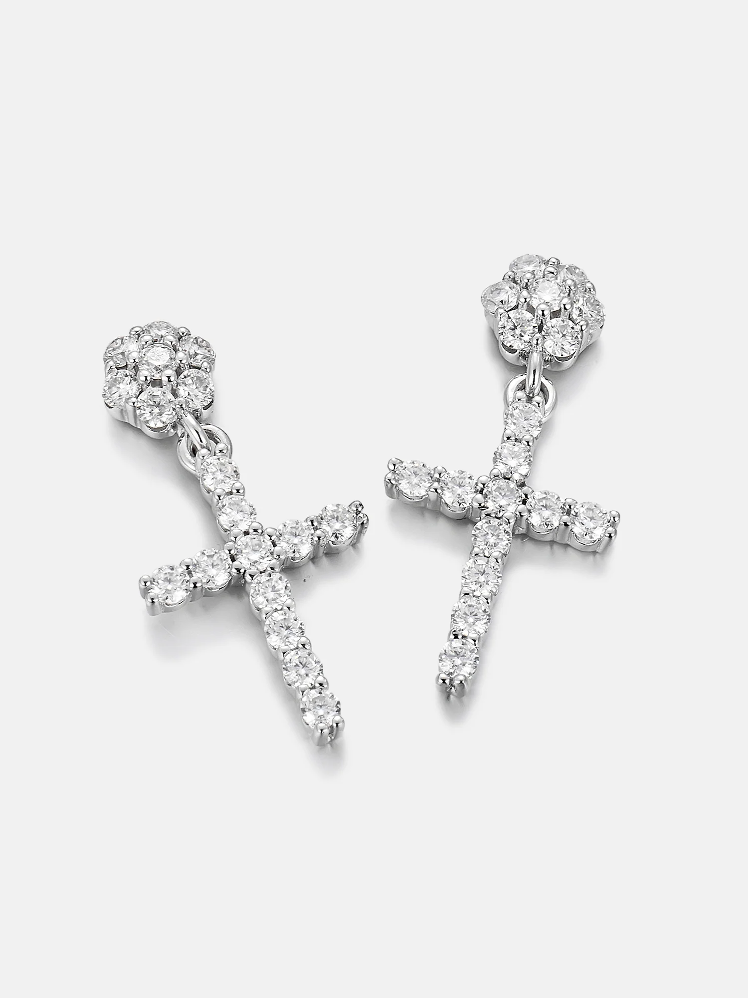 S925 Moissanite Flower Cluster Stud Cross Earrings - Image 4