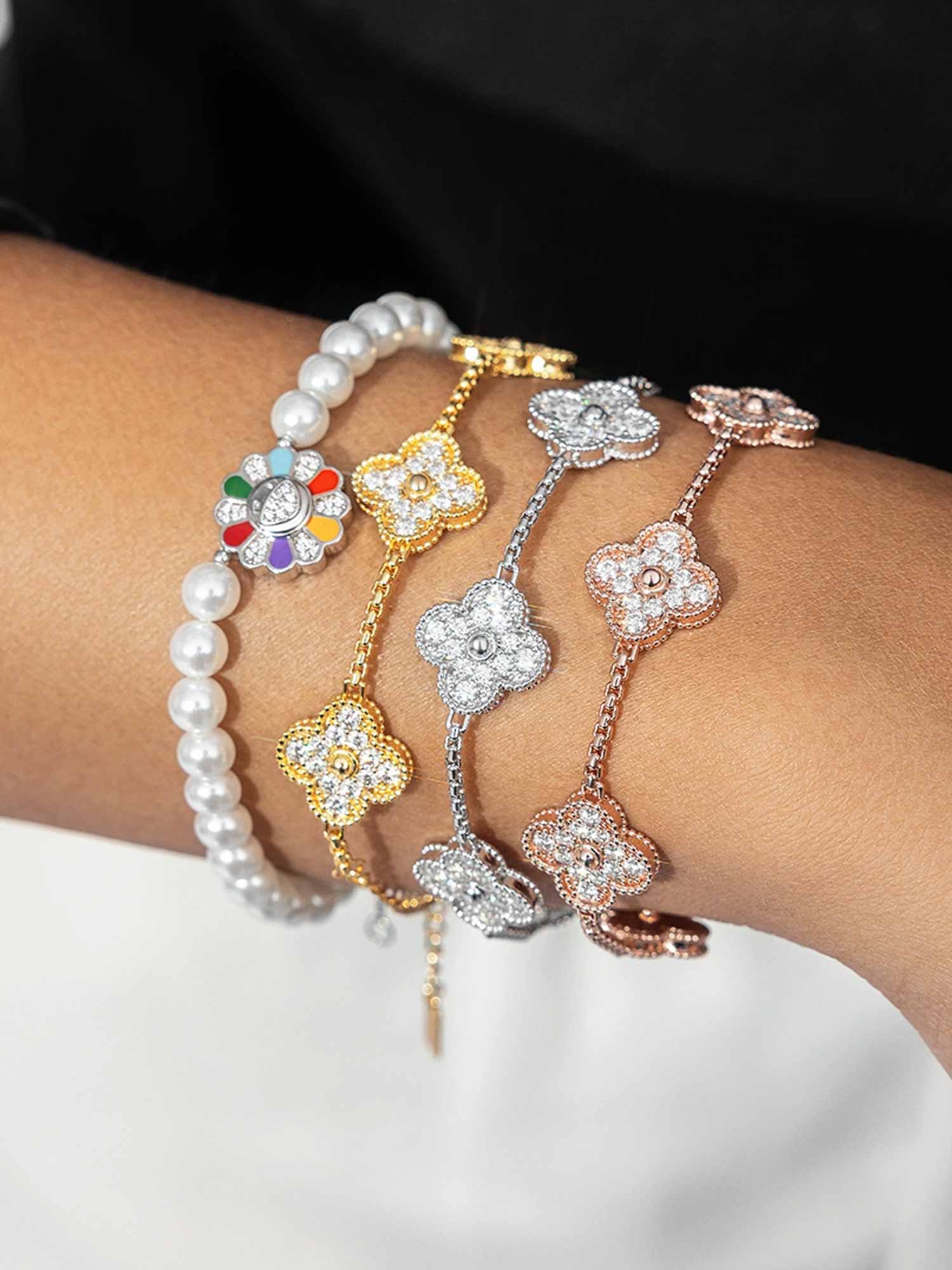 S925 Moissanite Four Leaf Clover Bracelet - Image 2