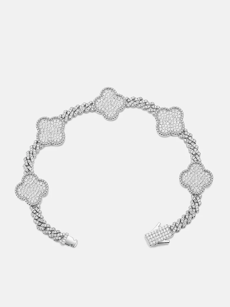 S925 Moissanite Four Leaf Clover Cuban Bracelet Or Chain - Image 2