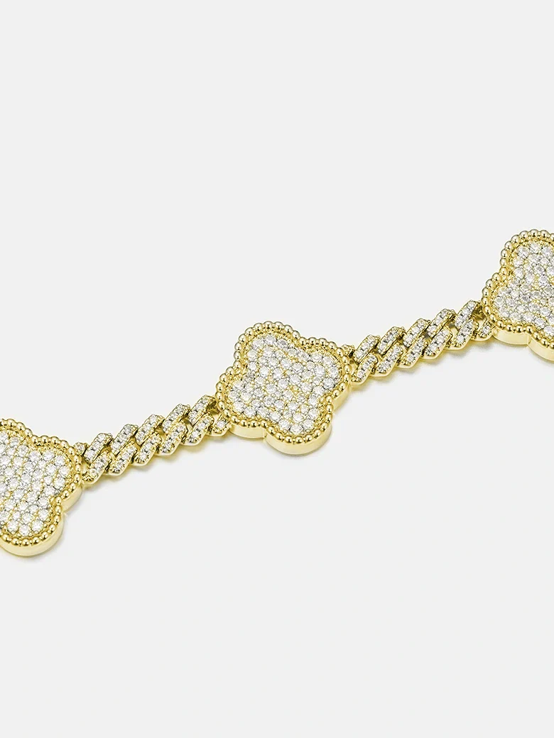 S925 Moissanite Four Leaf Clover Cuban Bracelet Or Chain - Image 4