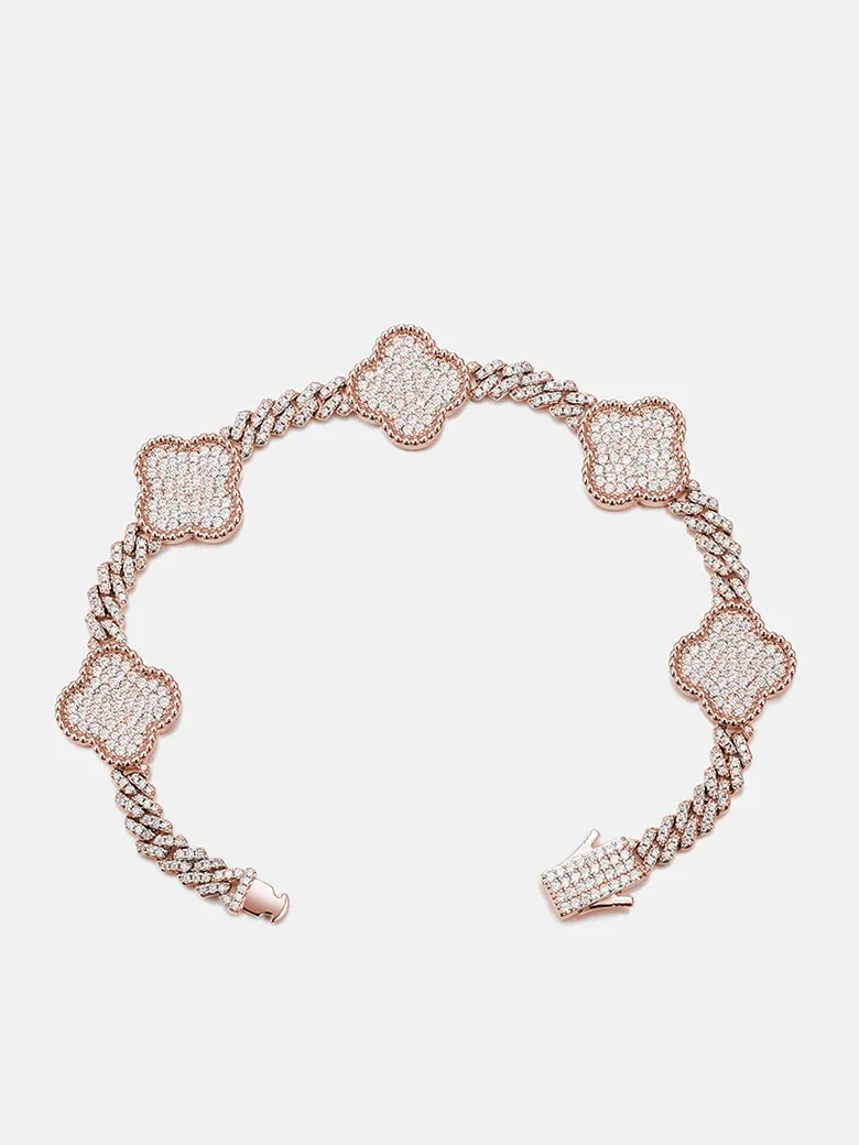 S925 Moissanite Four Leaf Clover Cuban Bracelet Or Chain - Image 6