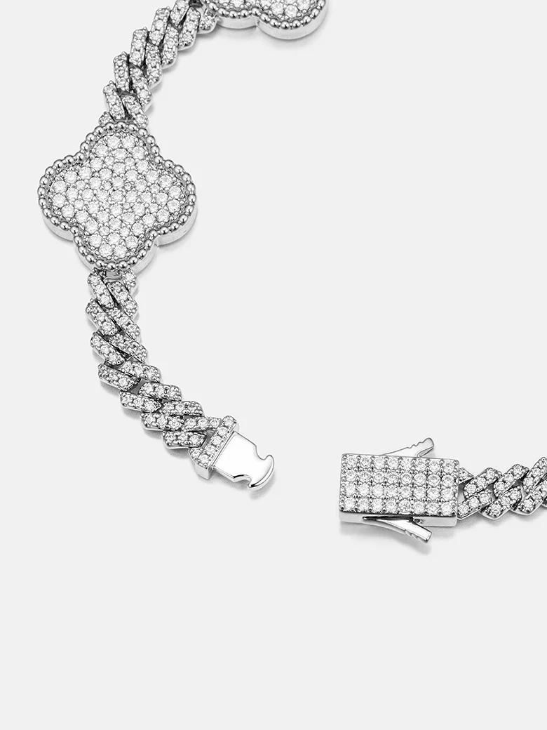 S925 Moissanite Four Leaf Clover Cuban Bracelet Or Chain - Image 7