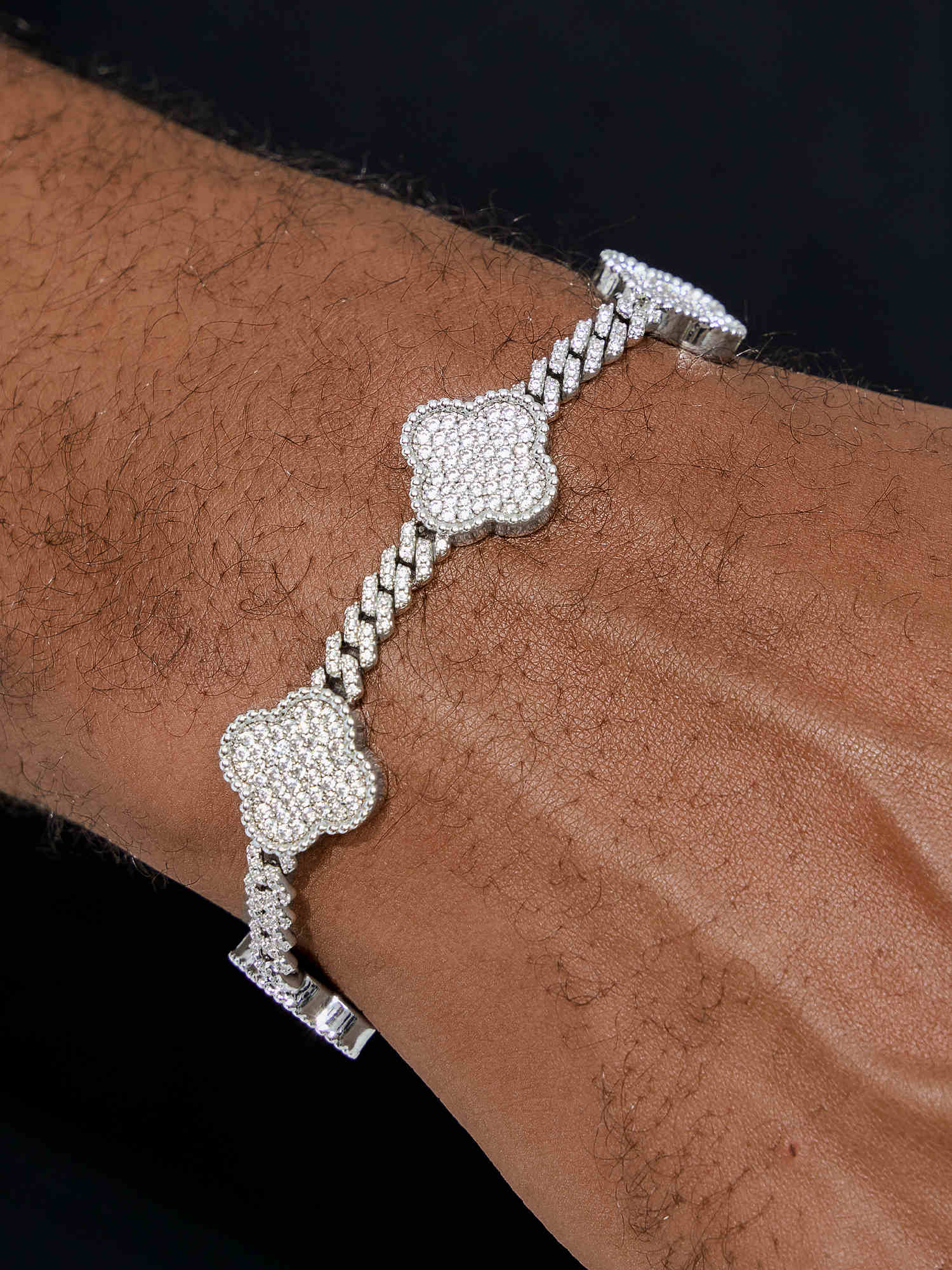 S925 Moissanite Four Leaf Clover Cuban Bracelet Or Chain - Image 9