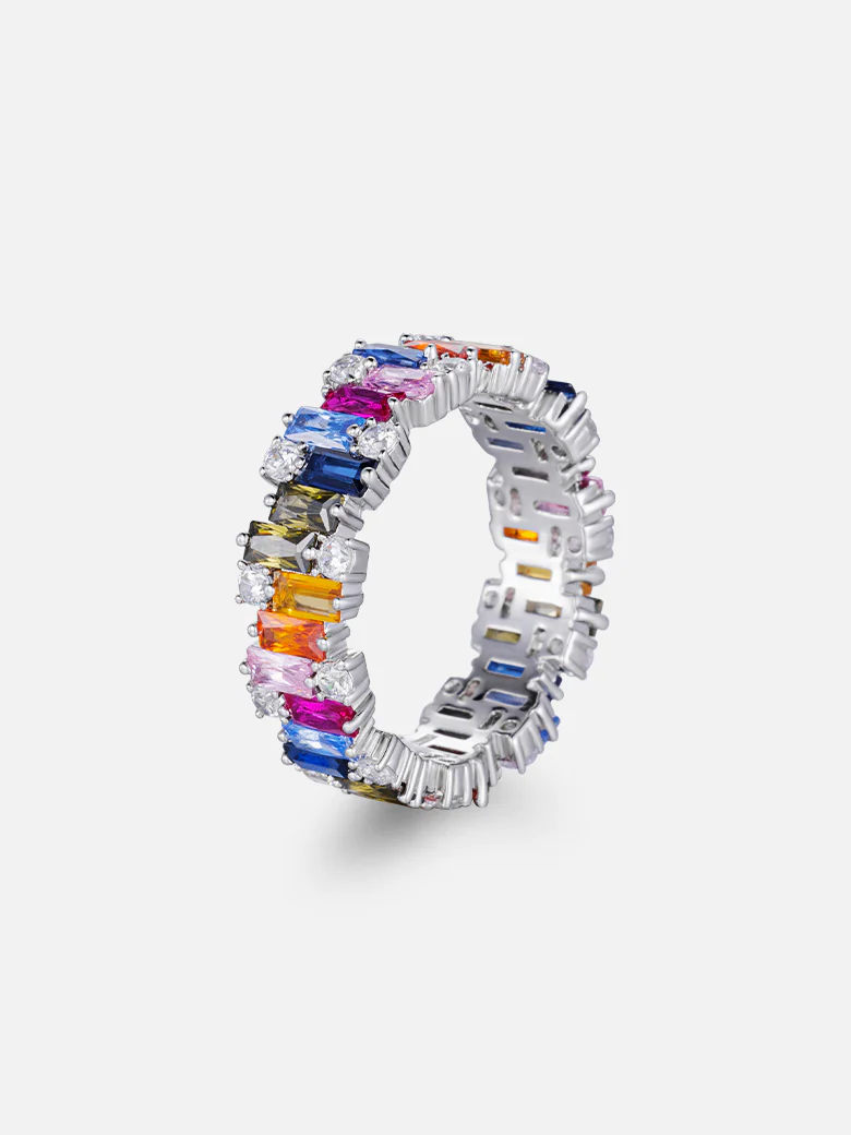 S925 Moissanite Multi-Coloured Gemstone Eternity Rings
