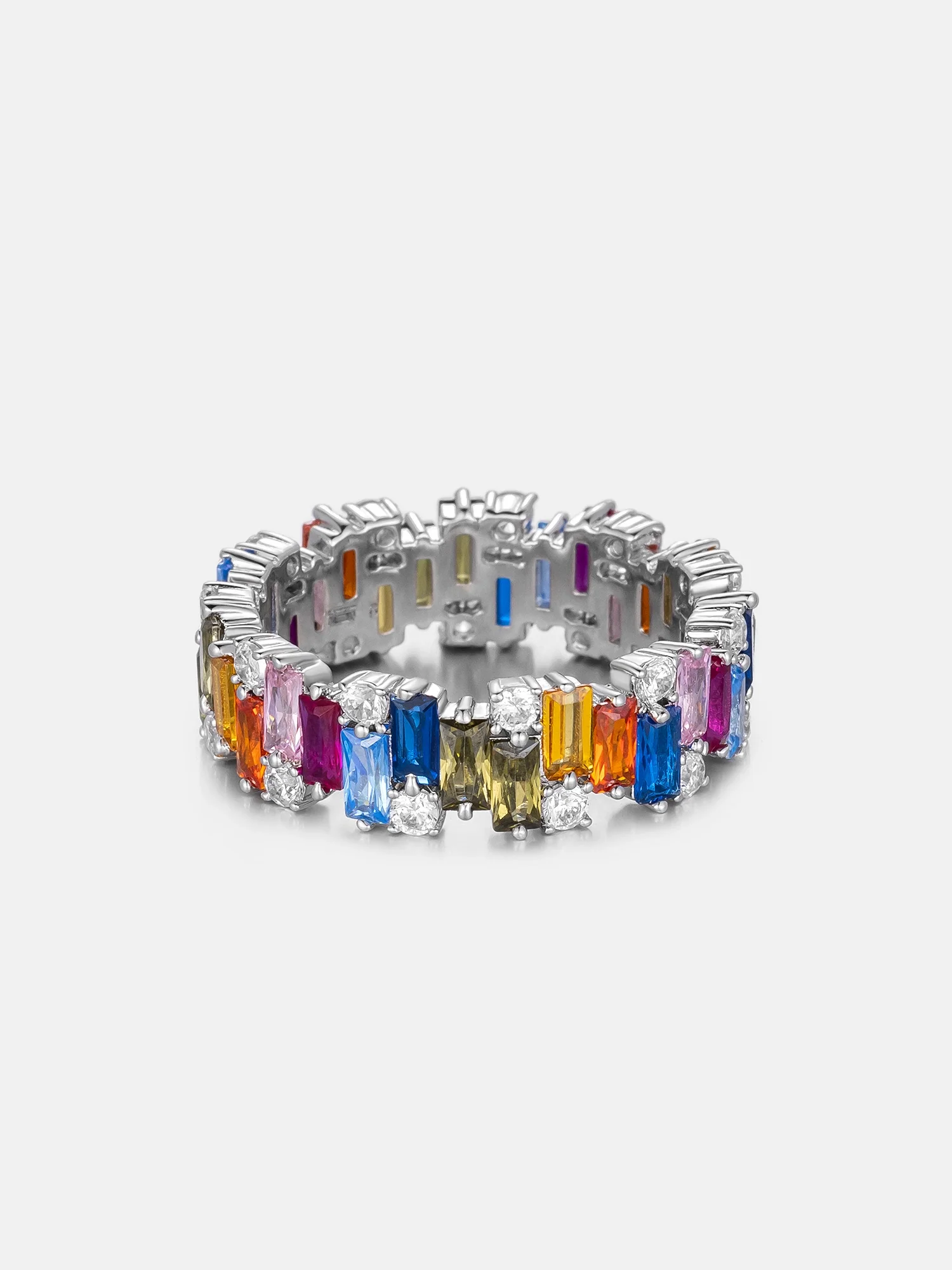 S925 Moissanite Multi-Coloured Gemstone Eternity Rings - Image 2