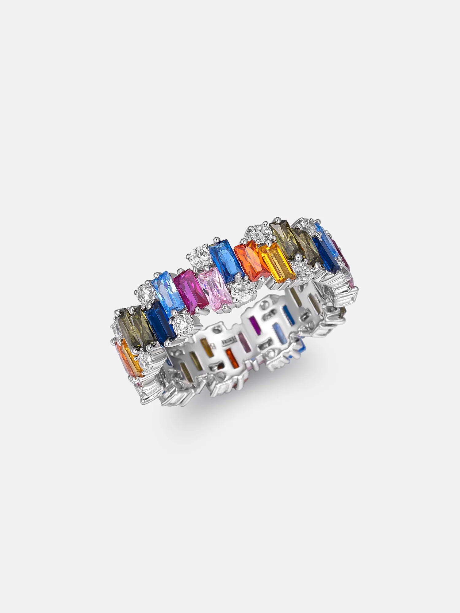 S925 Moissanite Multi-Coloured Gemstone Eternity Rings - Image 3