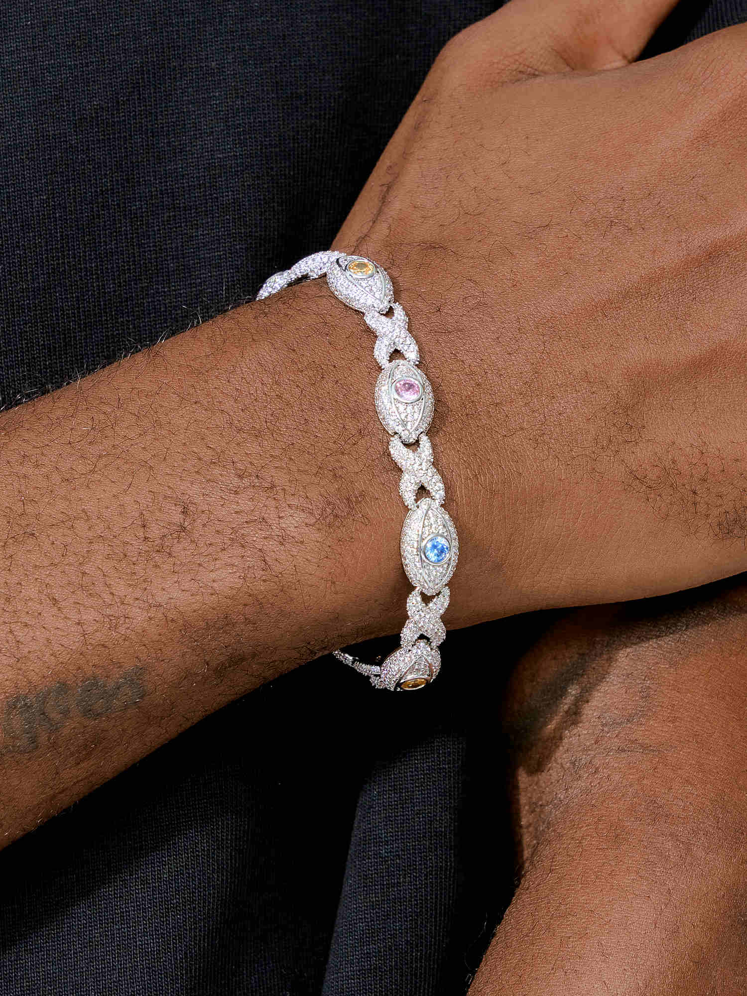 S925 Moissanite Multi Gemstone Evil Eye Eternity Bracelet - Image 5