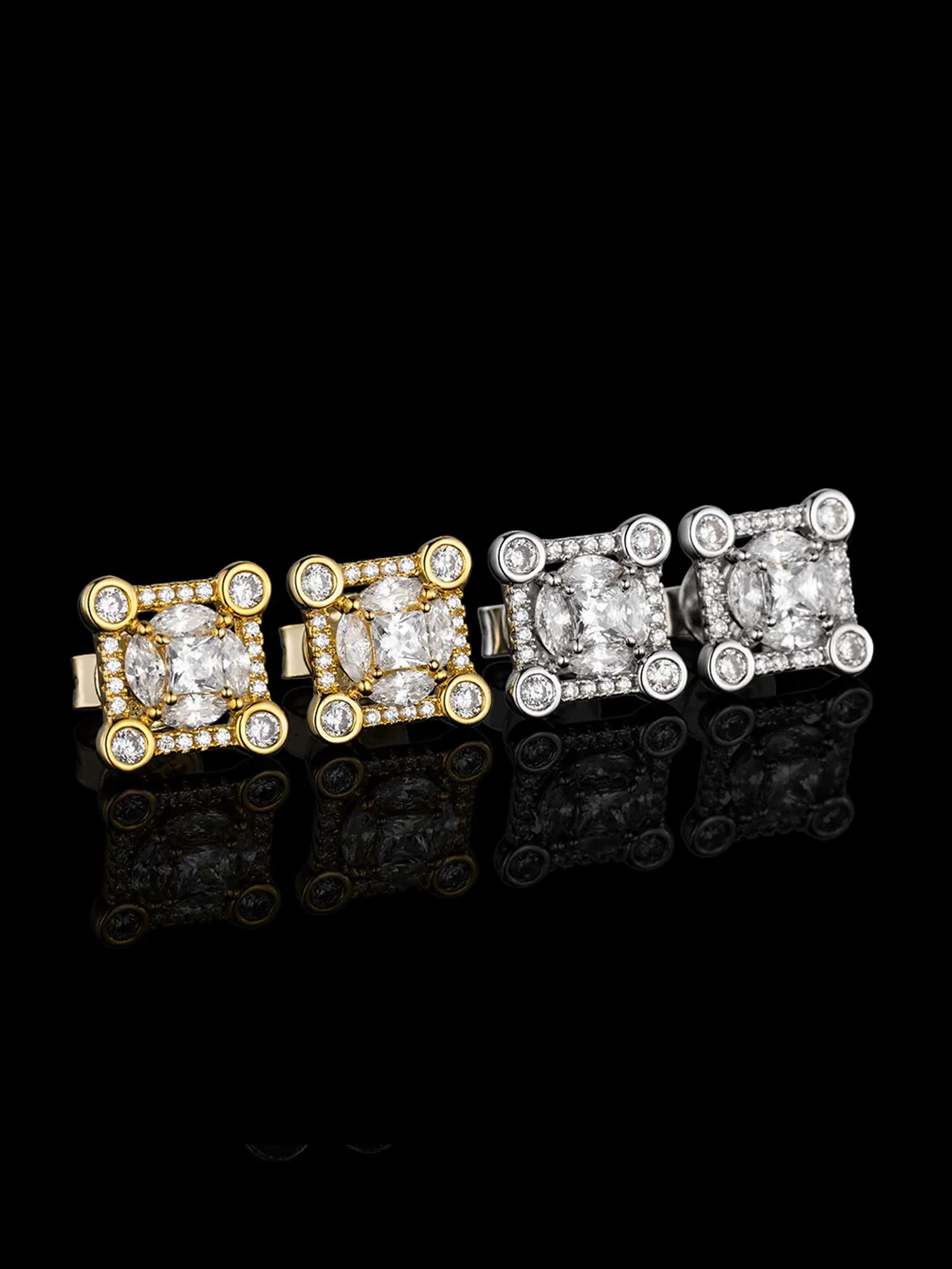 S925 Moissanite Solitaire Square Stud Earrings - Image 3