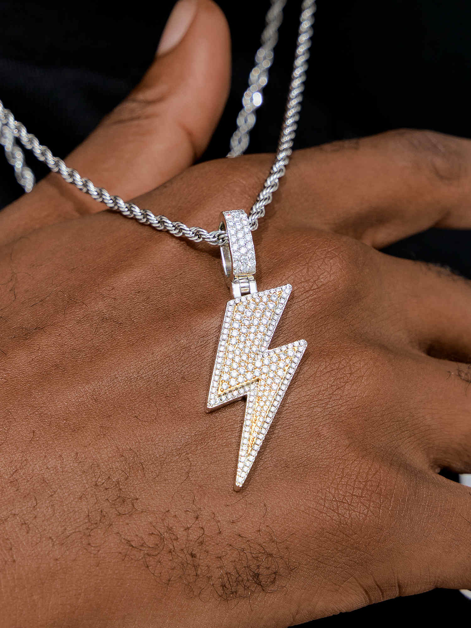 S925 Moissanite Two Tone Lightning Pendant - Image 3