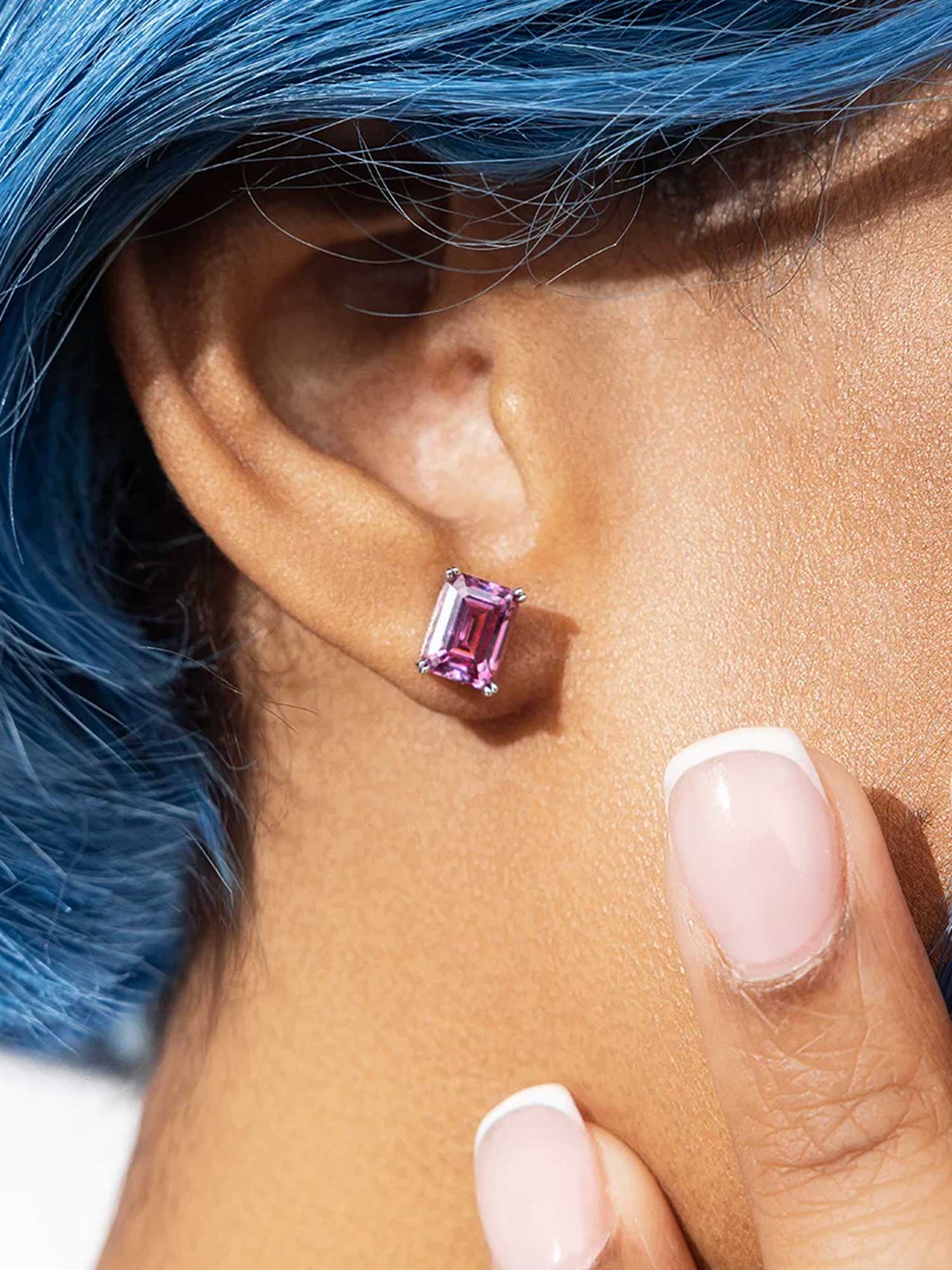 S925 Pink Moissanite Emerald Cut  Stud Earrings-4.00 Carat Total - Image 6