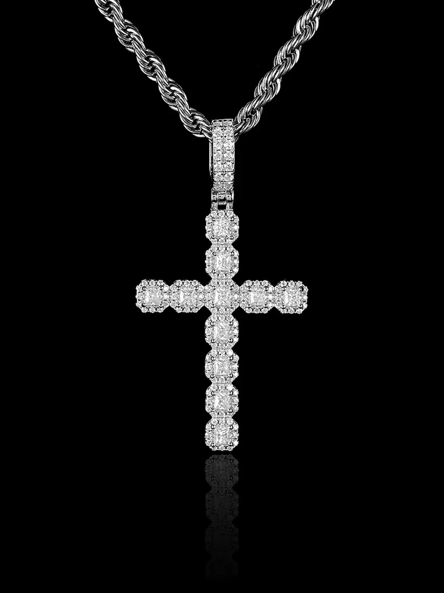 S925 Princess Cut Moissanite Cross Pendant