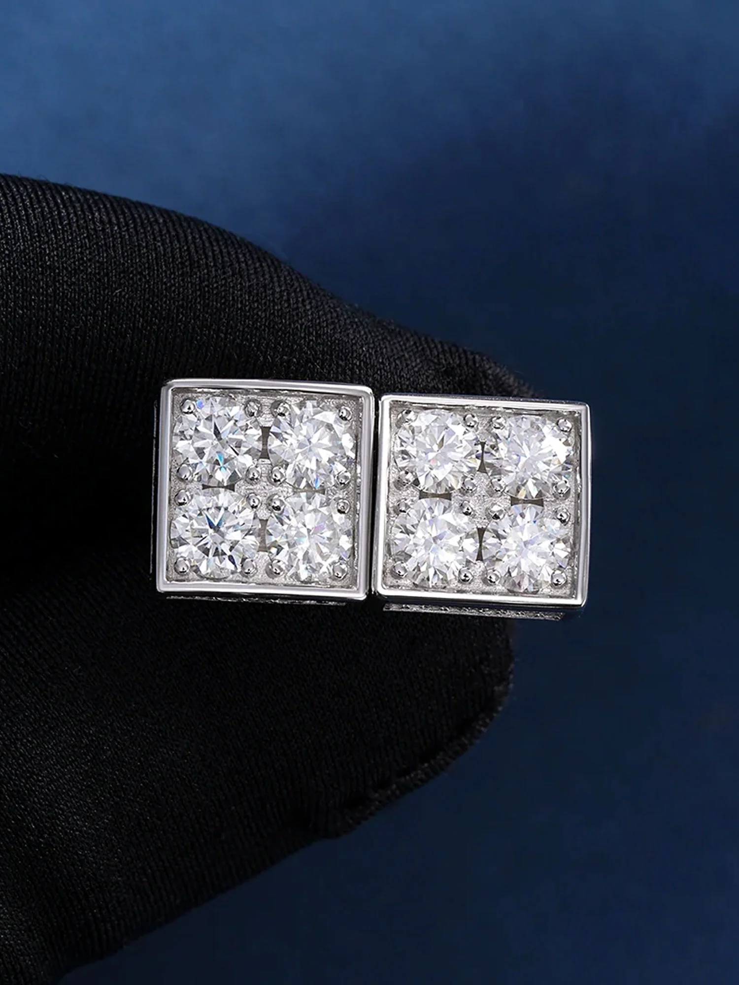 S925 Round Cut Moissanite Square Earrings - Image 5