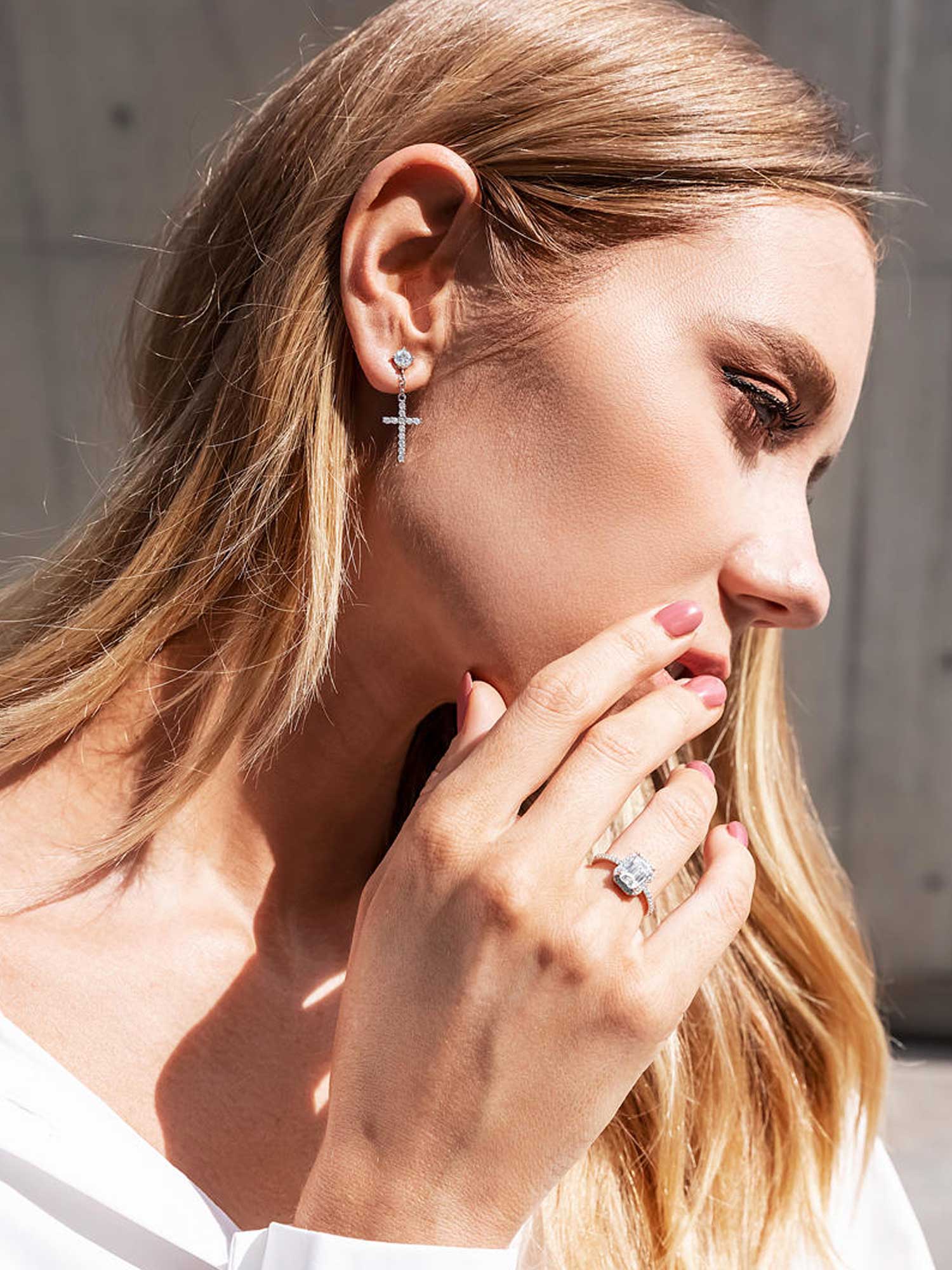 S925 Stud Cross Dangle Moissanite Earrings - Image 4