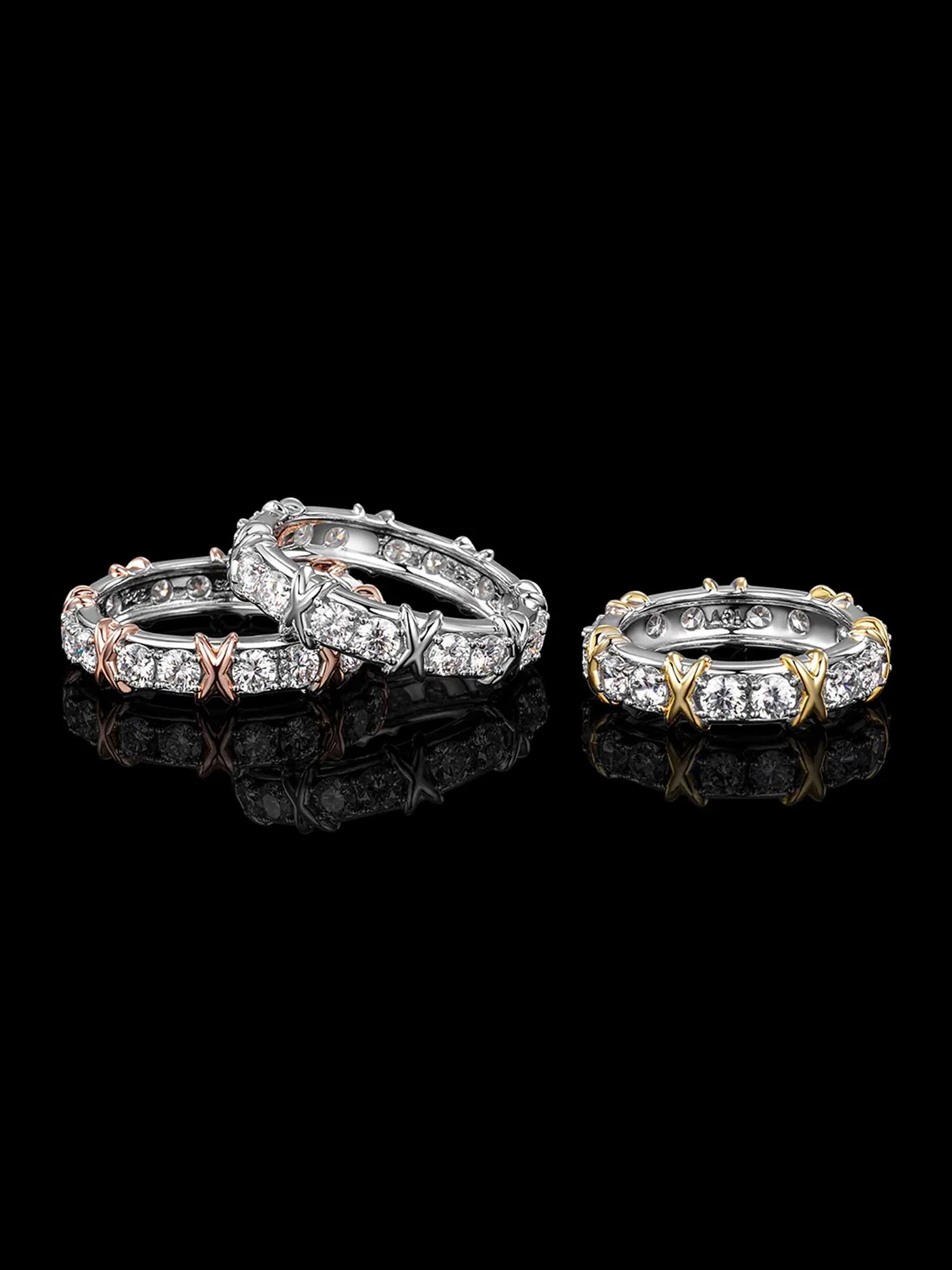 S925 Two Tone Crossover Moissanite Ring - Image 3