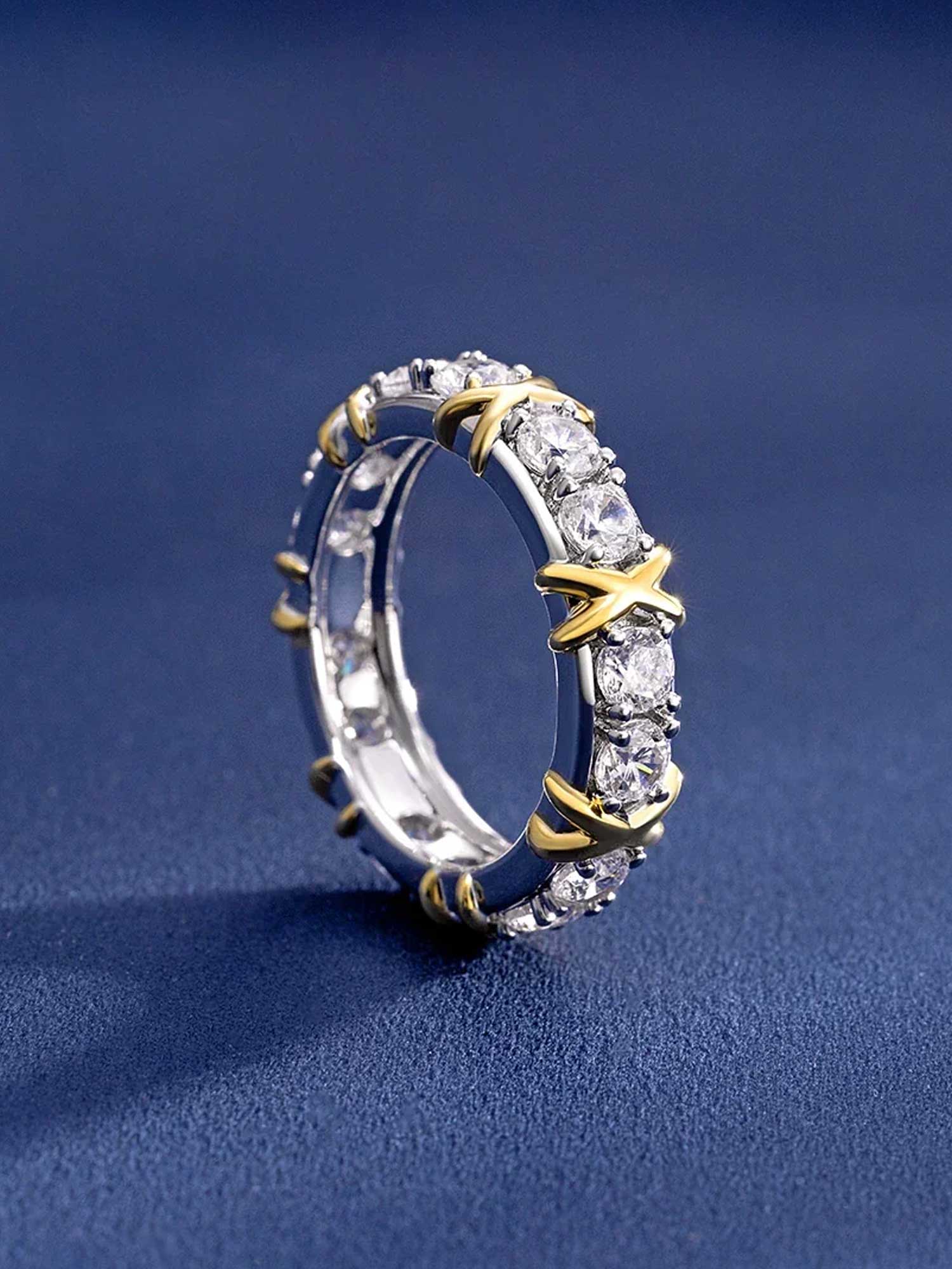 S925 Two Tone Crossover Moissanite Ring - Image 4
