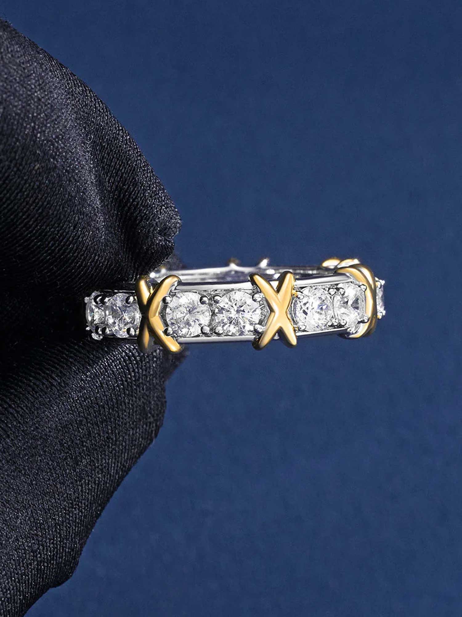S925 Two Tone Crossover Moissanite Ring - Image 5