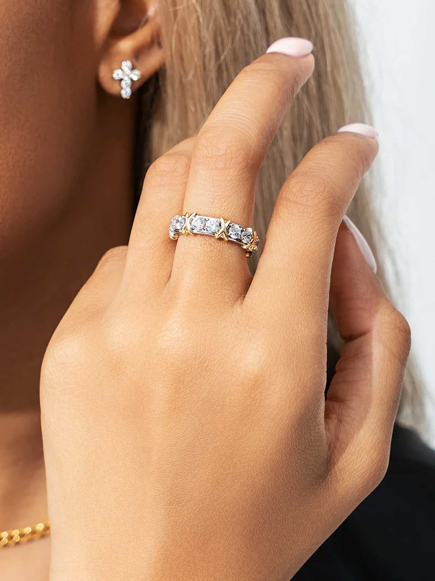 S925 Two Tone Crossover Moissanite Ring - Image 6