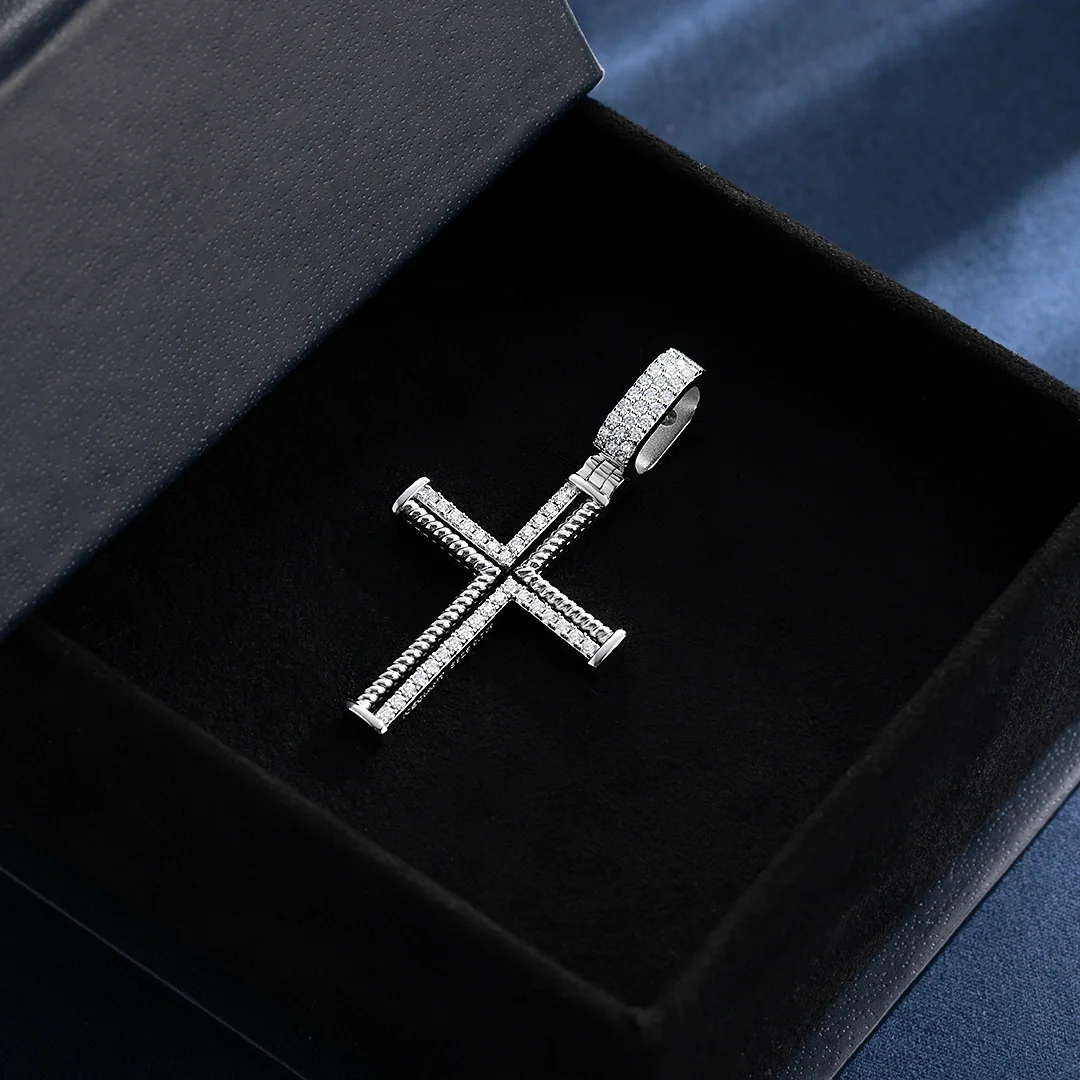 Semi Moissanite Rope Cross Pendant - Image 3
