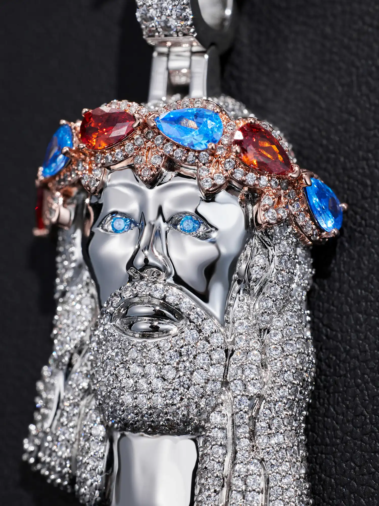 Silver Color Gem Crown Jesus Pendant - Image 3